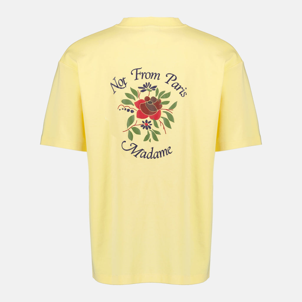 Image of Pink Yellow Slogan T-Shirt - Drôle de Monsieur by Drole De Monsieur for Men - Season Spring-Summer 2026 - Back View