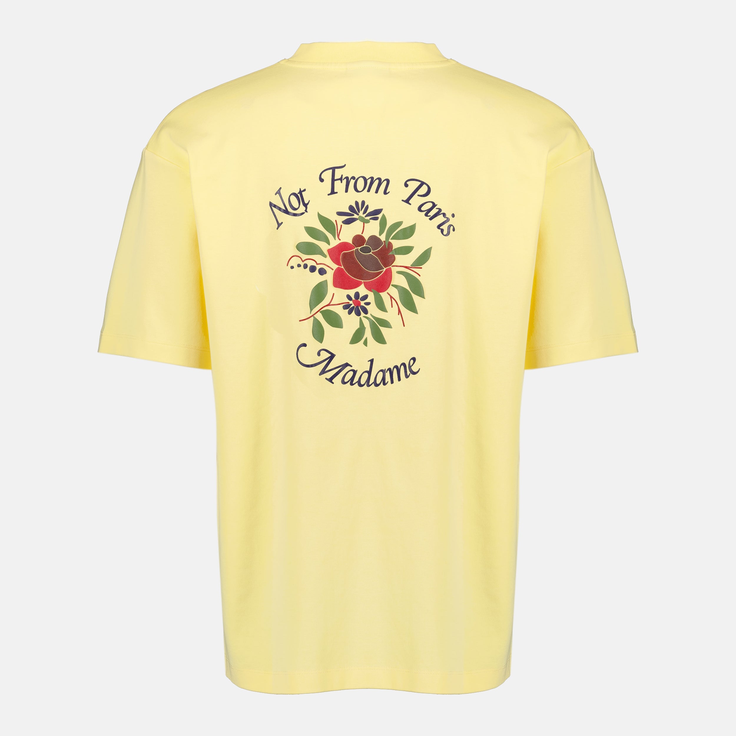 Image of Pink Yellow Slogan T-Shirt - Drôle de Monsieur by Drole De Monsieur for Men - Season Spring-Summer 2026 - Back View