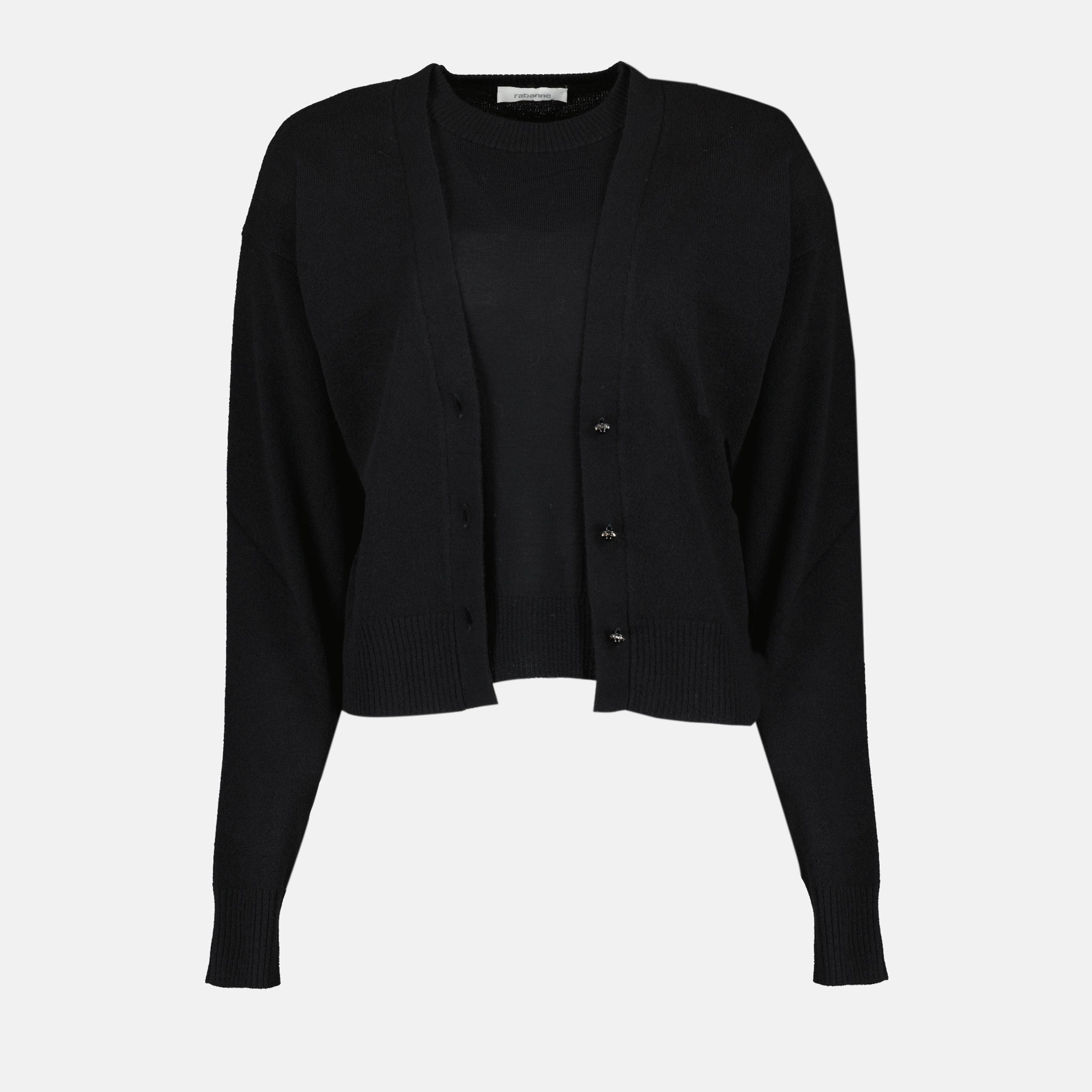 black wool sweater, Rabanne, Autumn-Winter 2025, women's sweater, cashmere blend