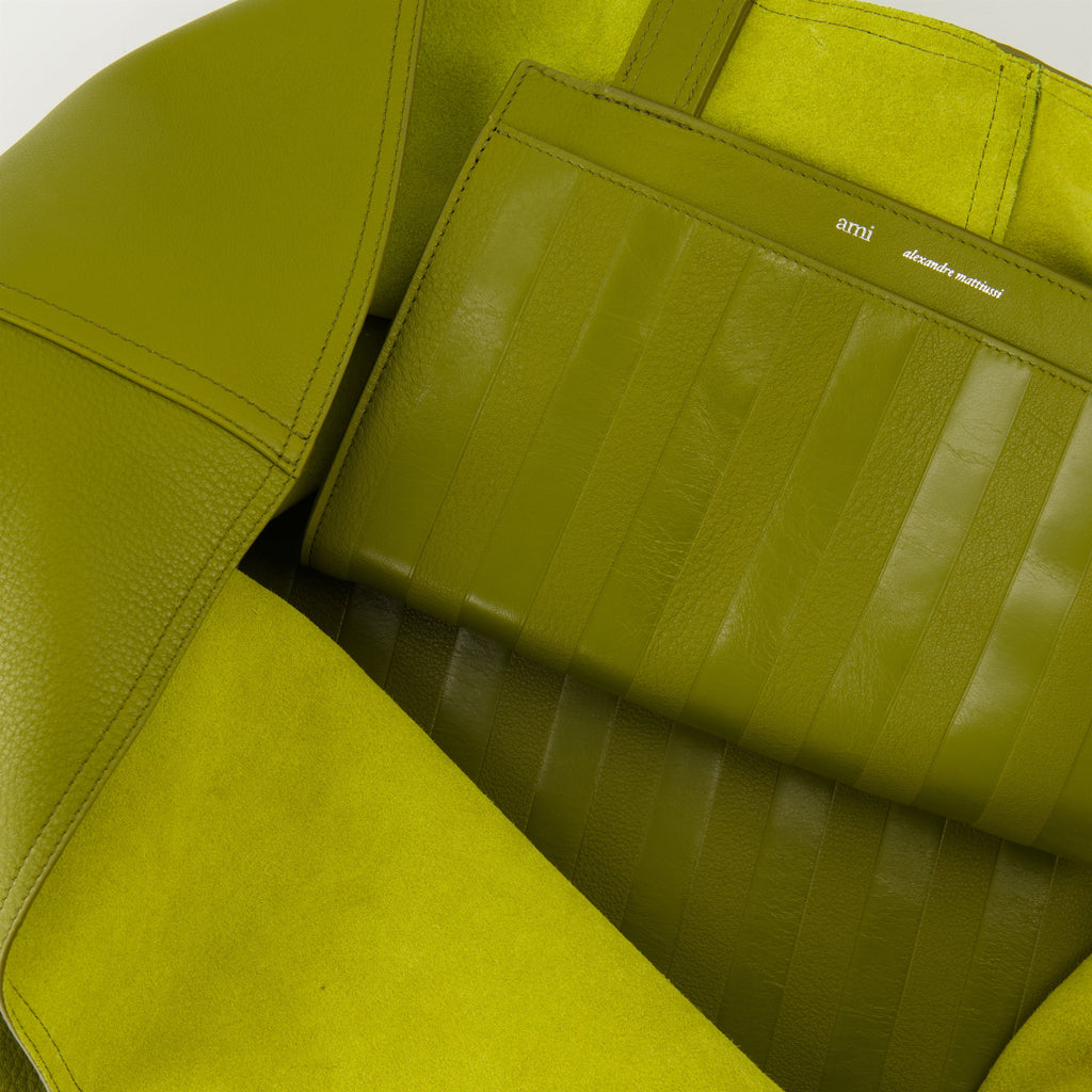 green tote bag, AMI Paris bag, unisex tote, leather handbag, stylish accessory