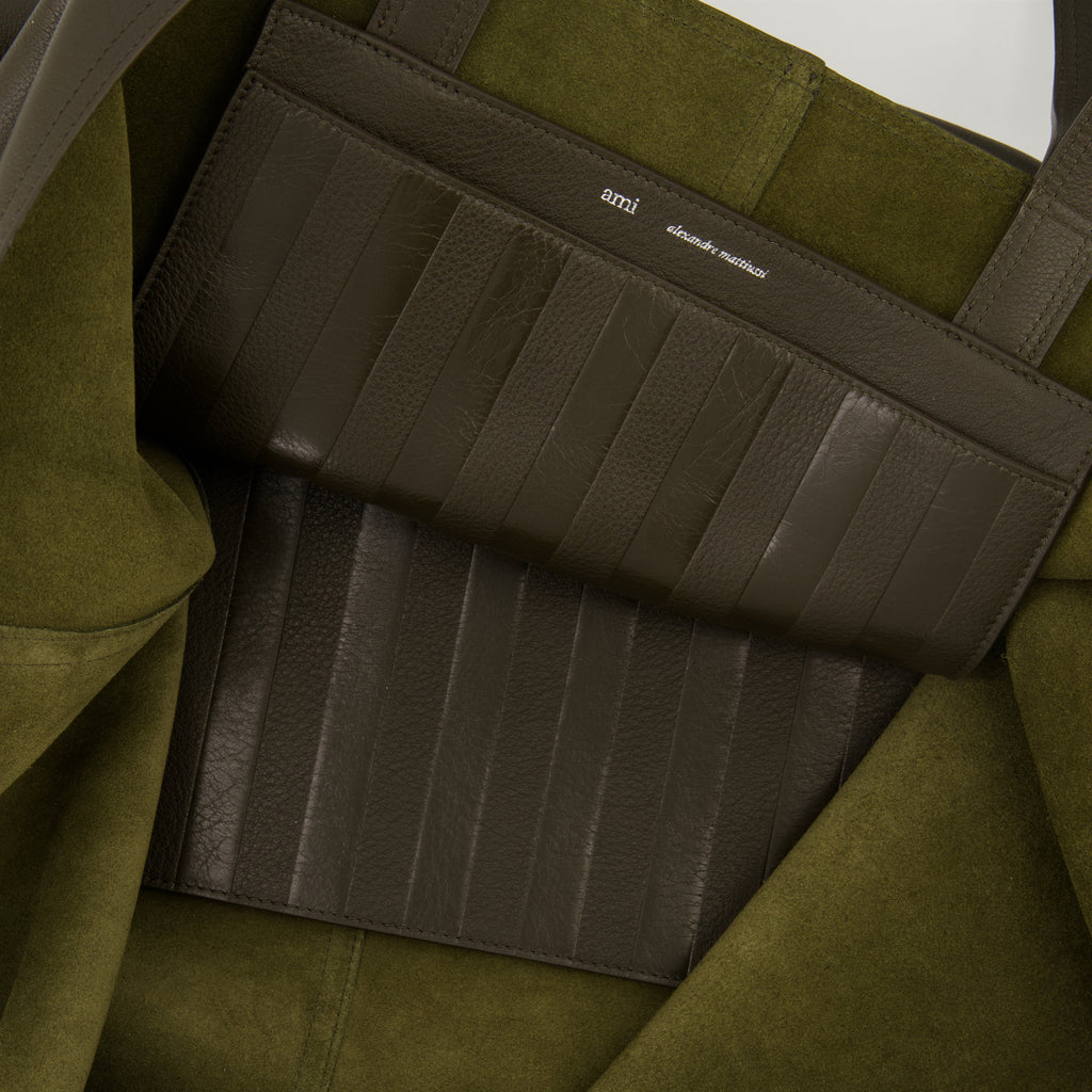 brown tote bag, unisex leather bag, AMI Paris tote, designer bag, spring-summer collection 2025