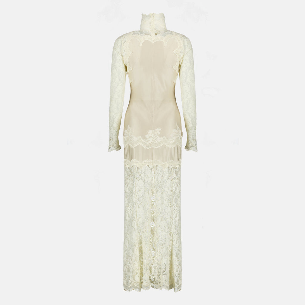 Beiges Spitzen-Maxikleid