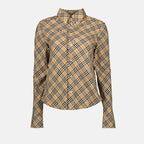 Imagen de la camisa de algodón a cuadros clásica de Burberry para mujeres - Temporada Otoño-Invierno 2024 - Vista frontal