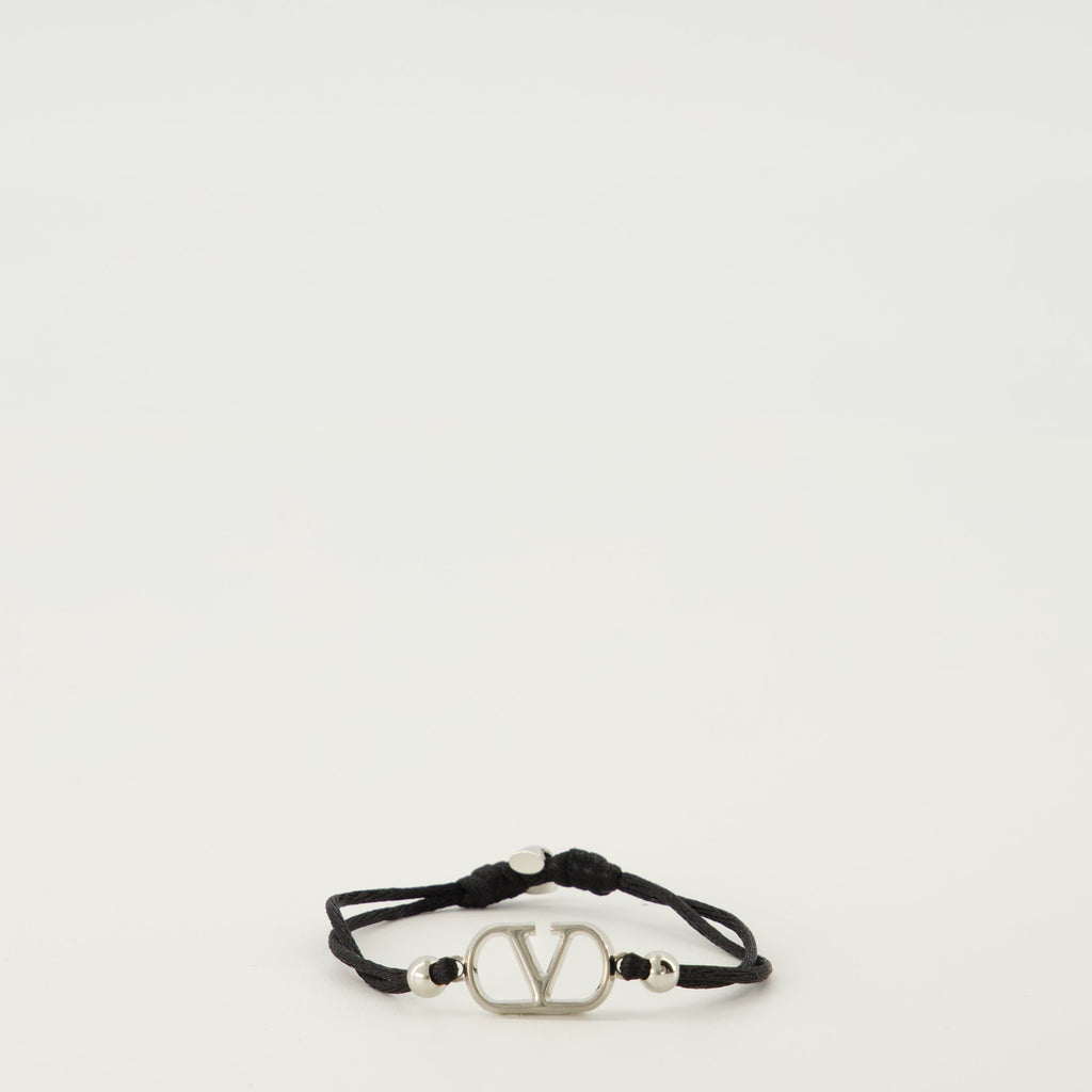 Image of Vlogo Bracelet with Black Cord by Valentino Garavani for Men - Season Spring-Summer 2026 - Front View