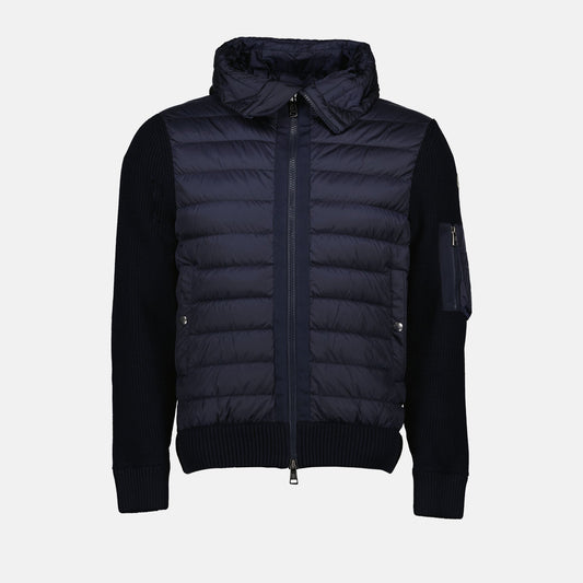 Moncler jacket, bi-material jacket, navy blue jacket, luxury outerwear, Autumn-Winter 2024