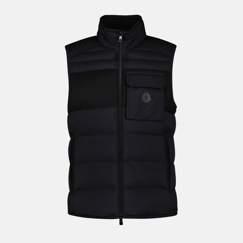 Black Sleeveless Nylon and Wool Jacket