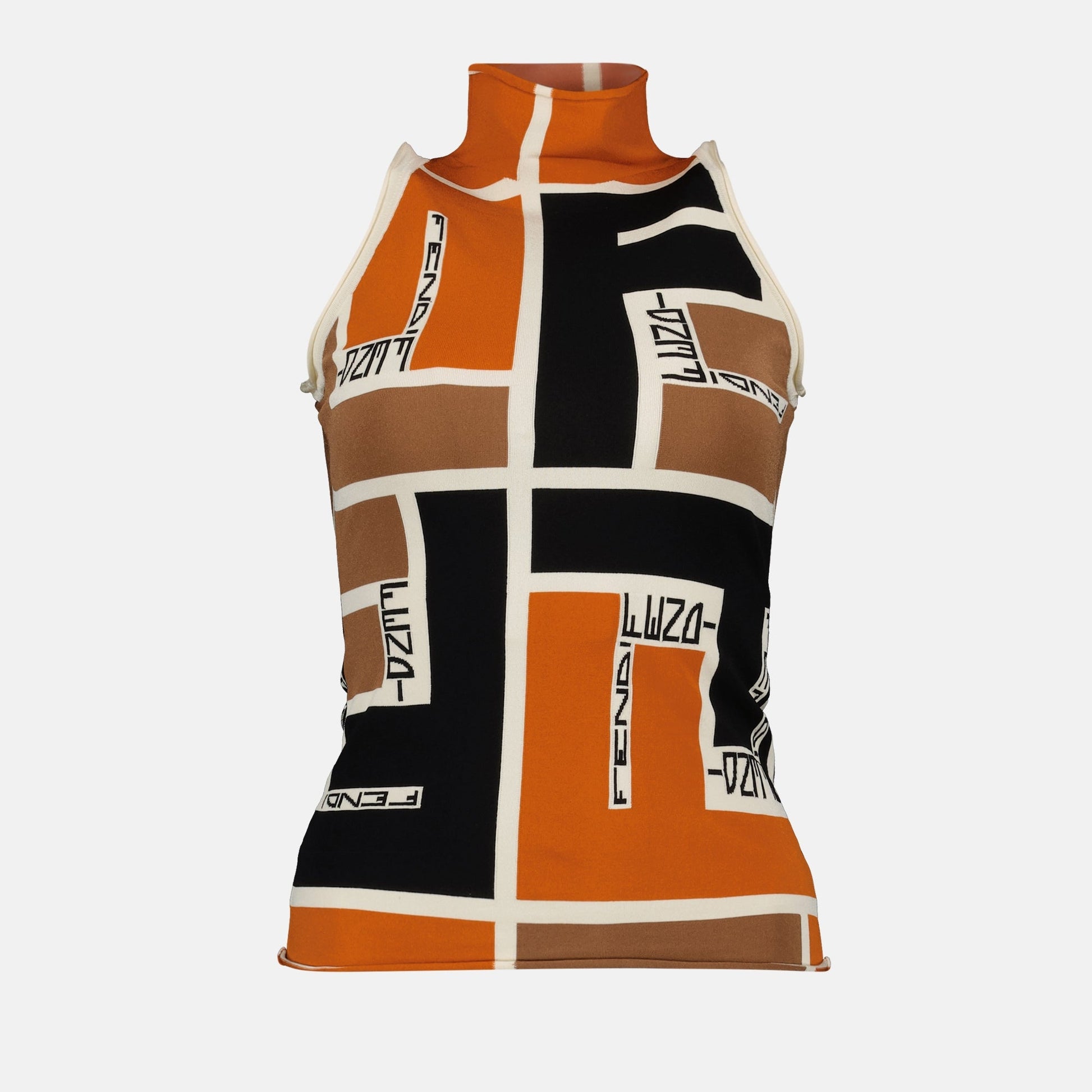 Fendi Lycra® top, multicolored sleeveless top, luxury spring collection, high neckline Lycra®, Japanese Lycra® fashion