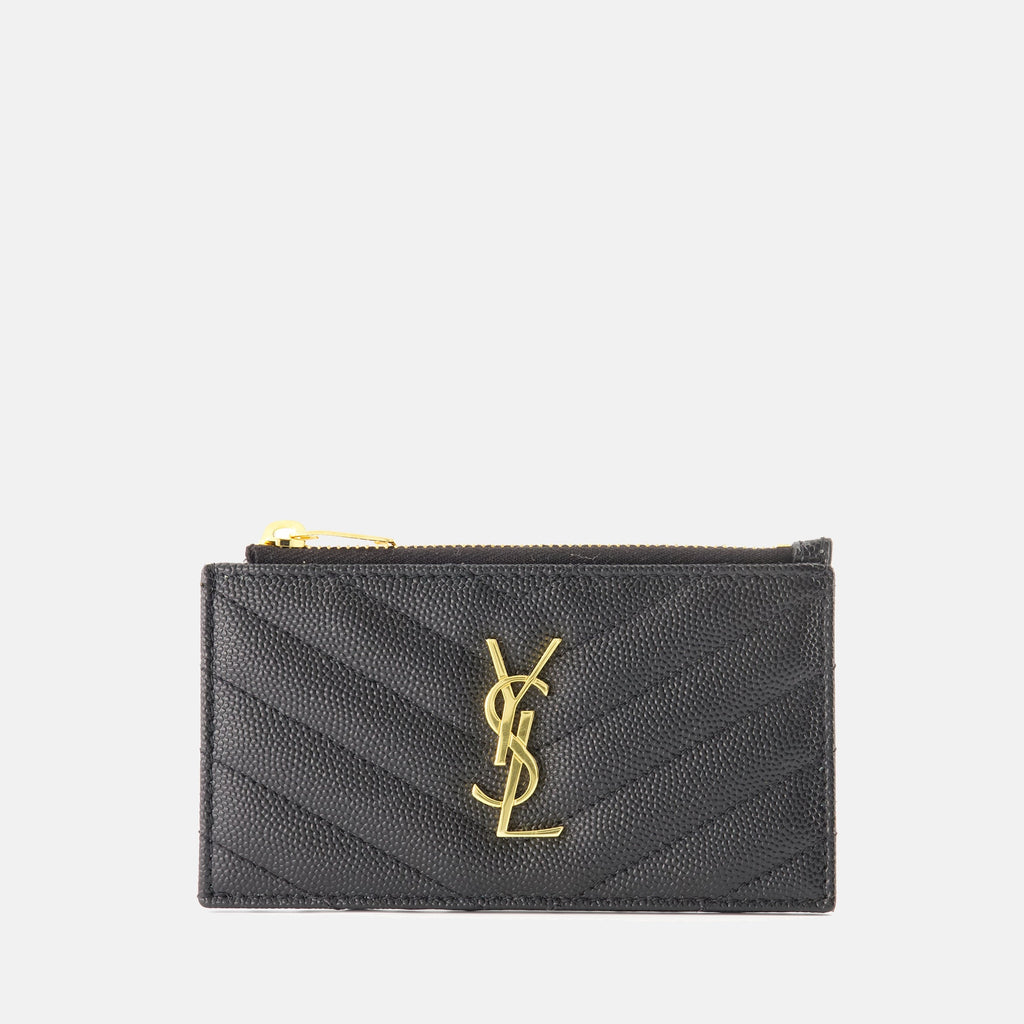 Cassandre wallet, Yves Saint Laurent, black textured leather, luxury accessories, fashion wallet