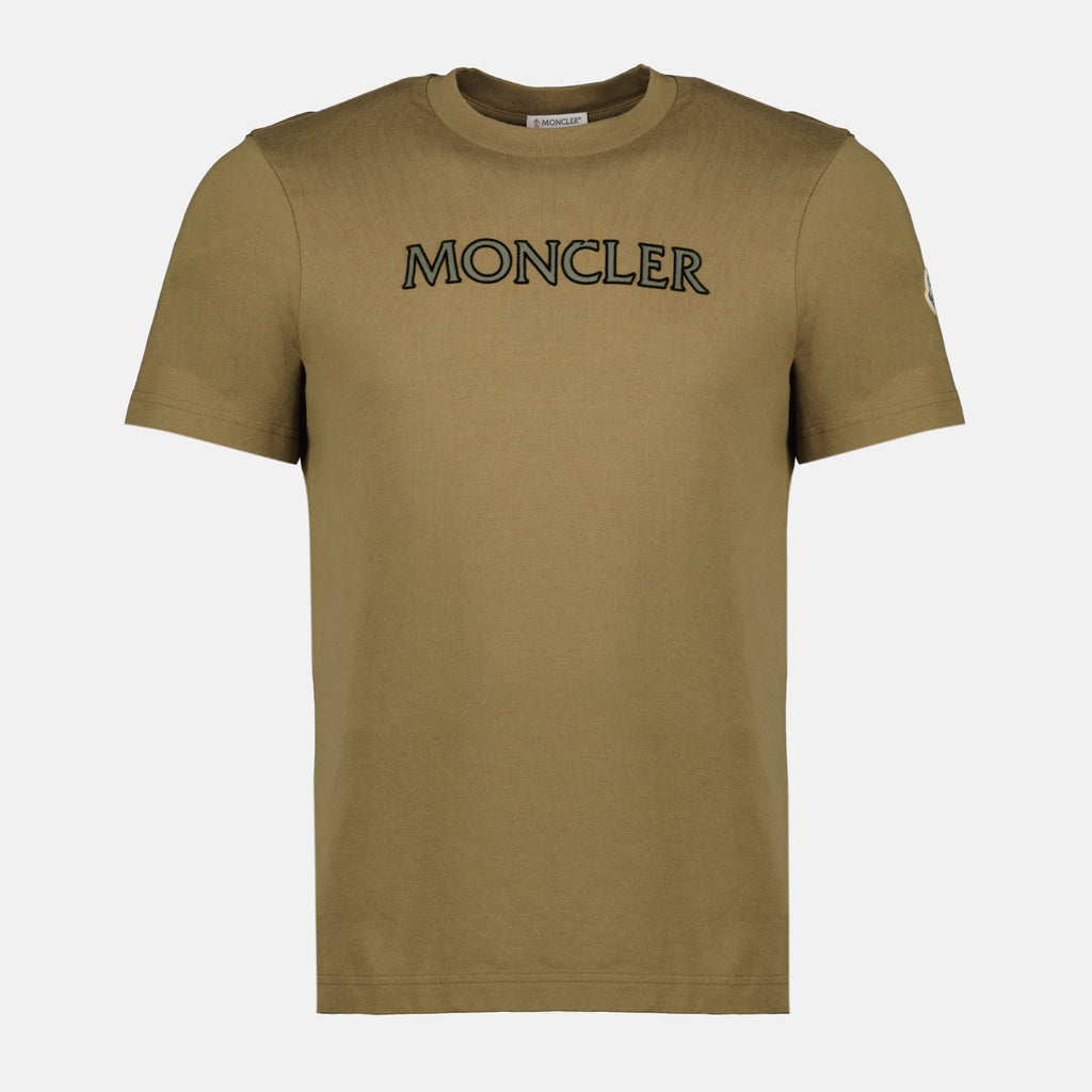 Bild des Kaki-Logo-Druck-T-Shirts von Moncler für Herren - Saison Frühling-Sommer 2026 - Vorderansicht