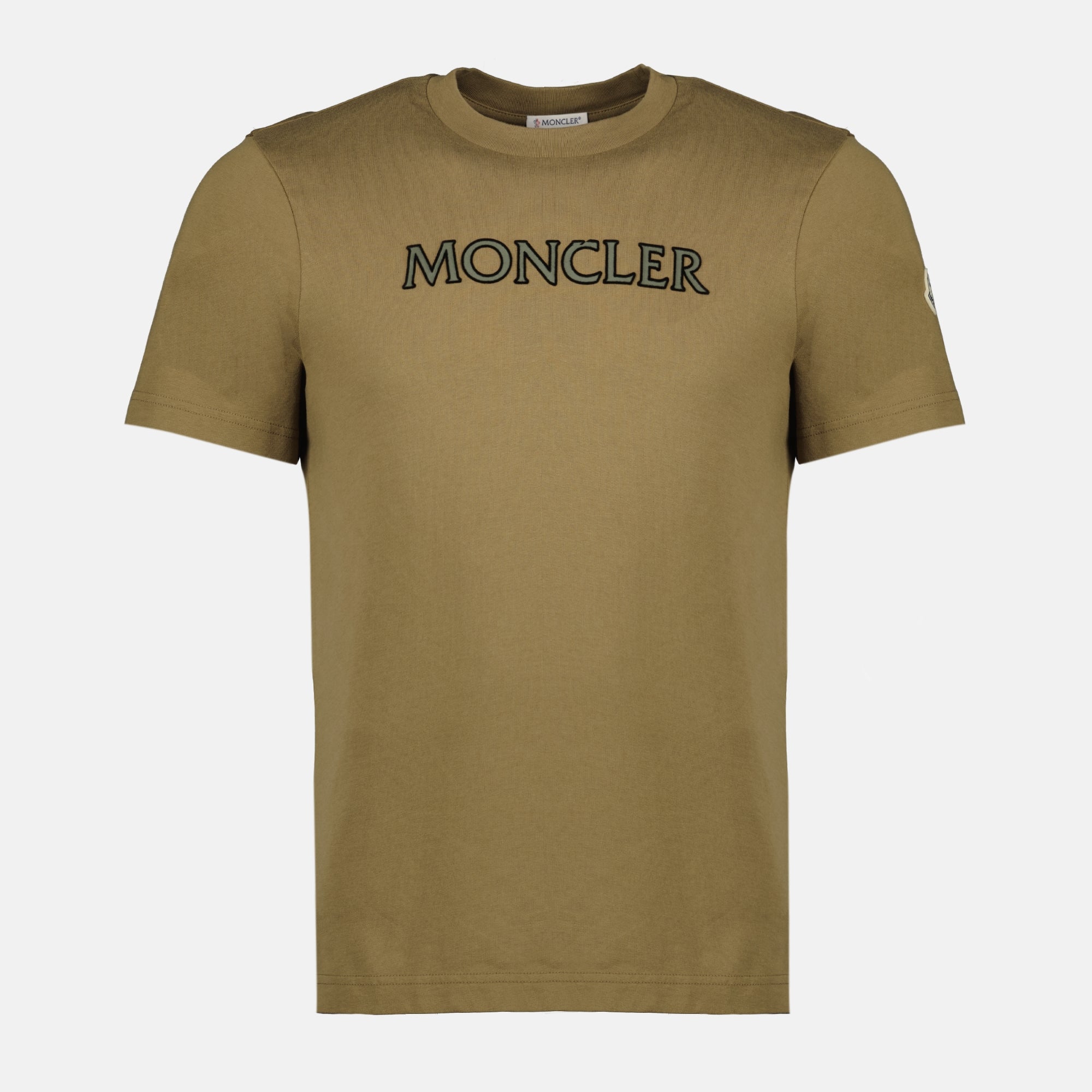 Image du T-shirt à logo imprimé kaki par Moncler pour hommes - Saison Printemps-Été 2026 - Vue de face