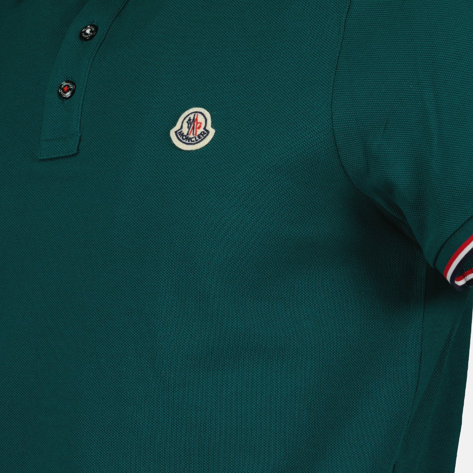 Moncler polo, green polo, logo polo, cotton polo, tricolor details