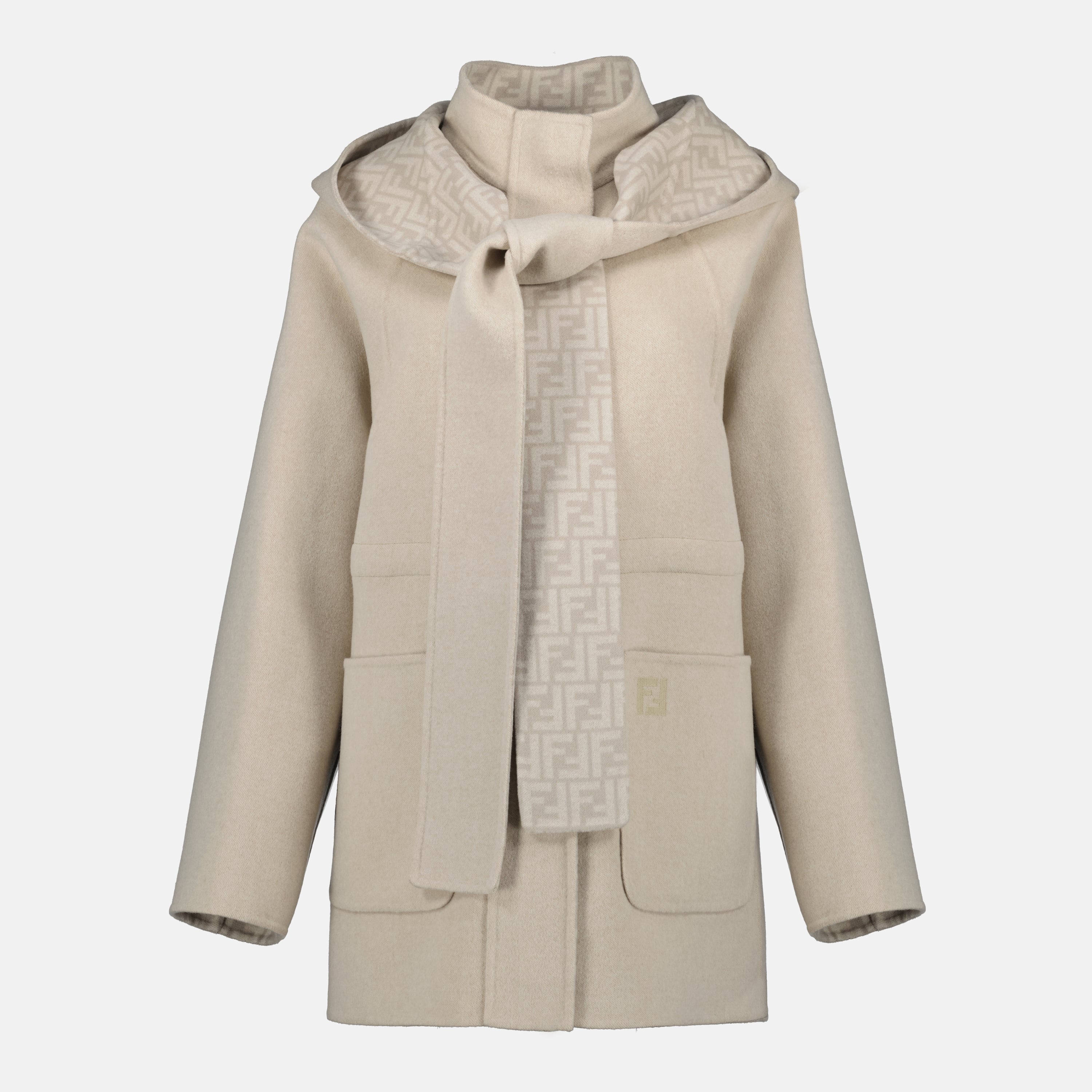 Fendi parka, greige wool parka, women's outerwear, removable hood, Autumn-Winter collection