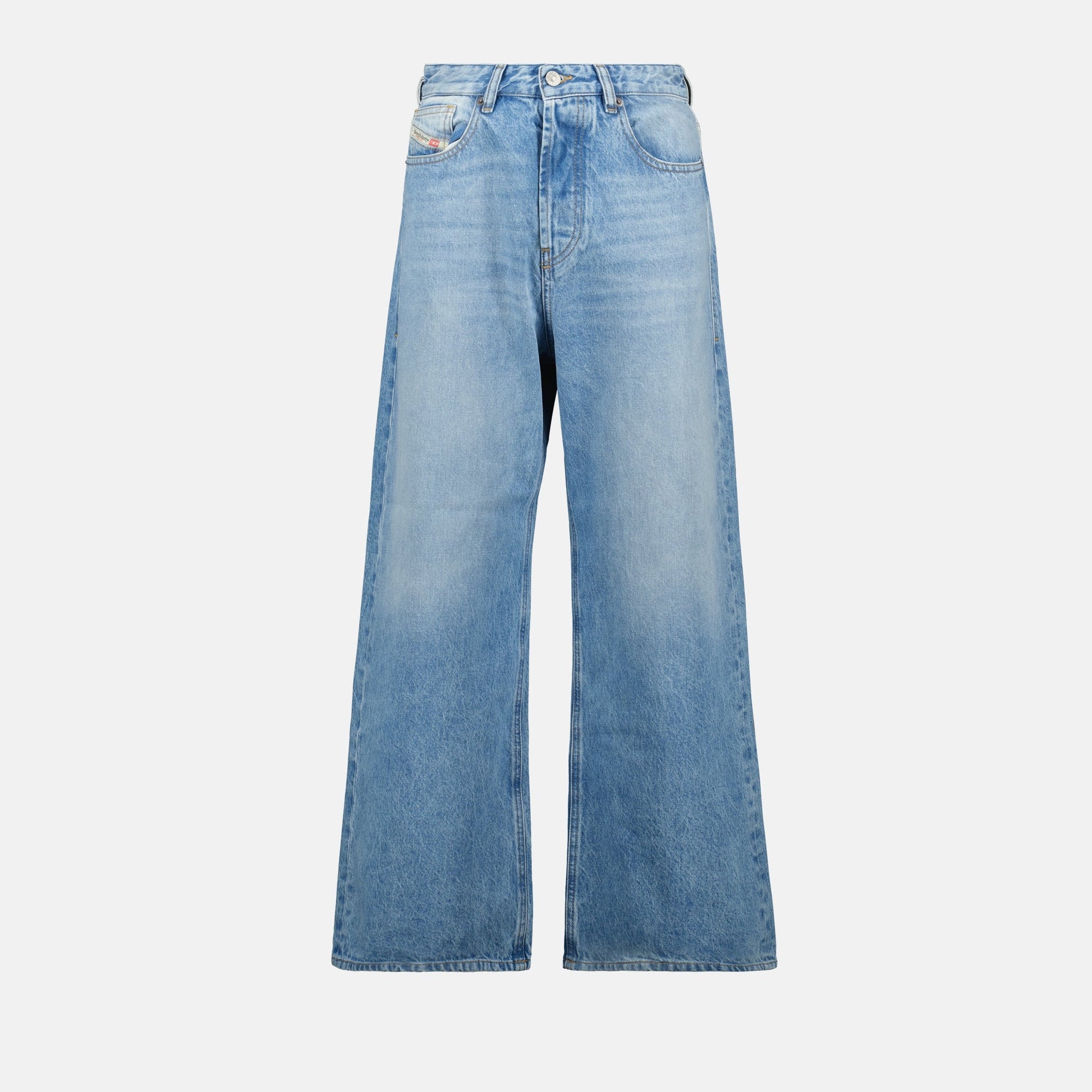 light blue wide leg jeans, Diesel D-Sire, cotton denim jeans, casual chic style, five-pocket denim