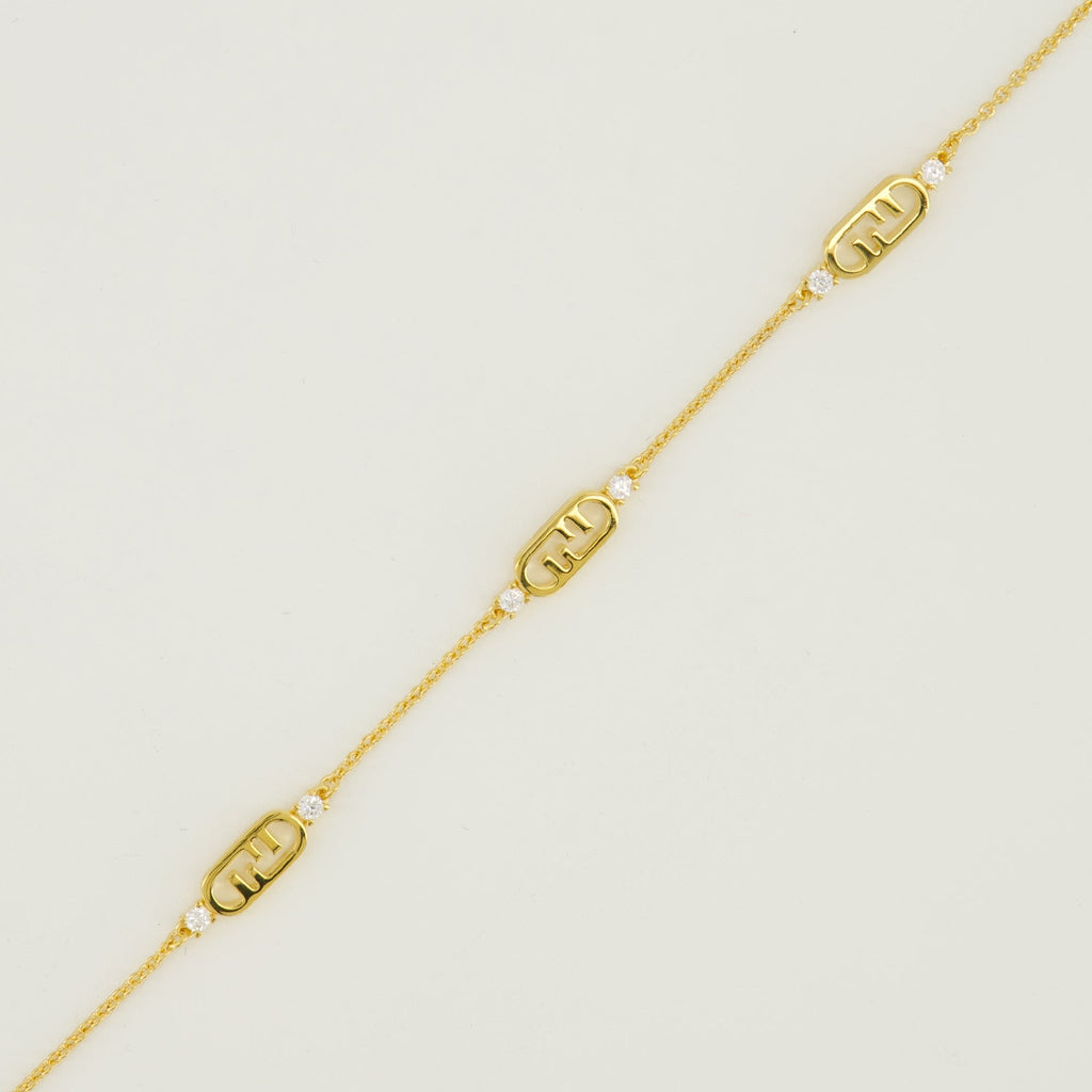 Fendi necklace, O'lock jewelry, golden necklace, brass accessories, crystal necklace