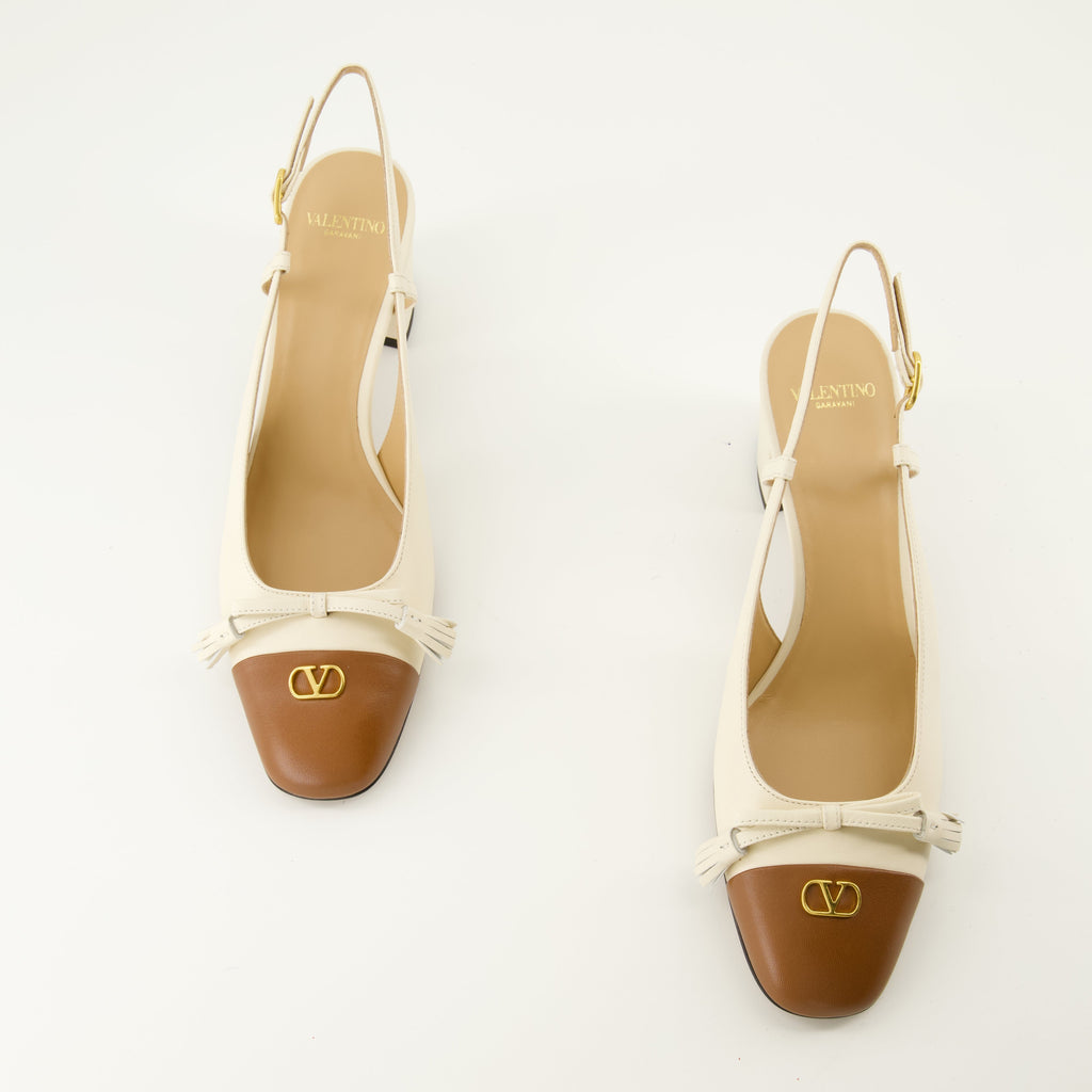 Valet du Roi heels, Valentino shoes, beige leather heels, adjustable ankle strap, VLogo signature