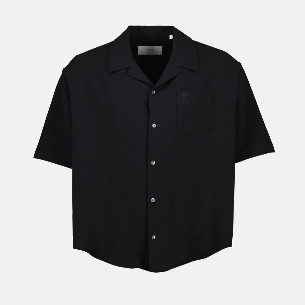 oversized shirt, Ami Paris shirt, black shirt, contemporary fashion, cotton shirt