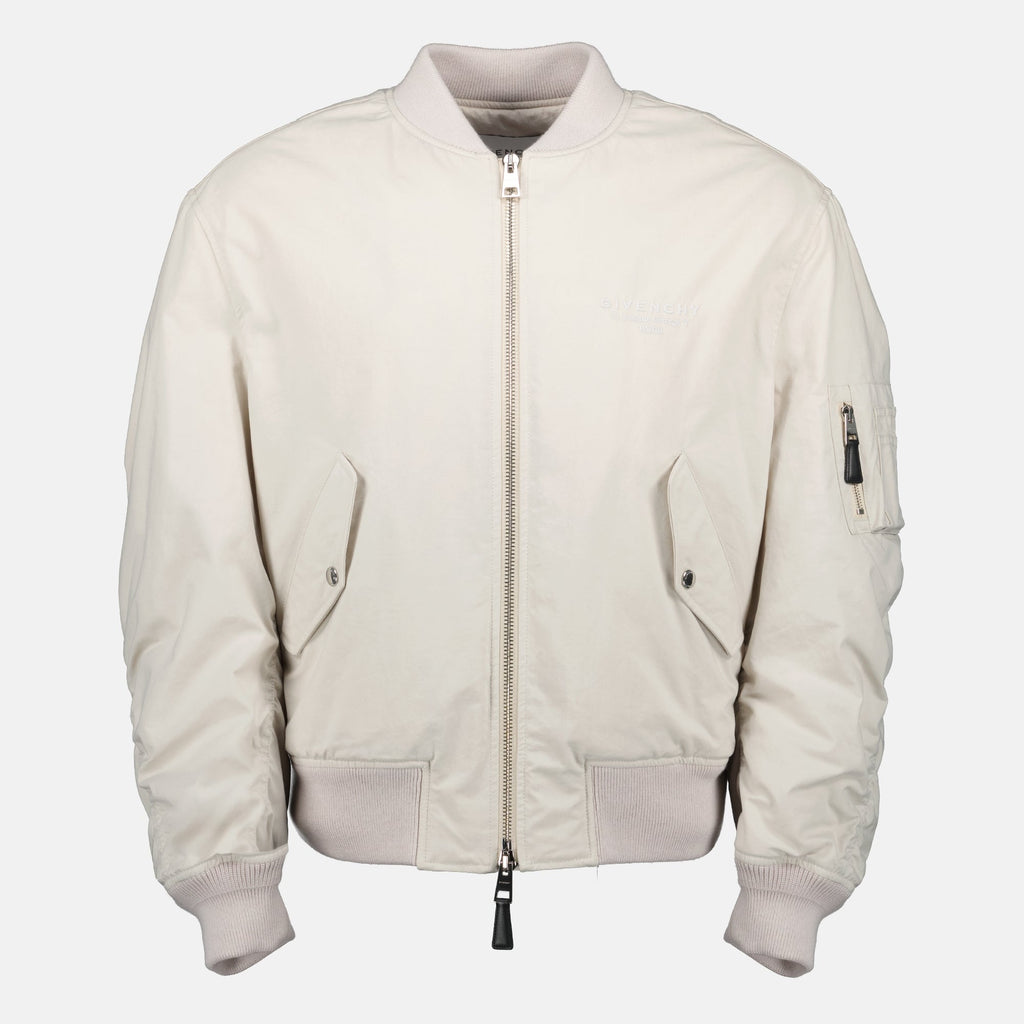 Image of Beige Cotton Bomber Jacket by Givenchy for Men - Season Autumn-Winter 2025 - Front View