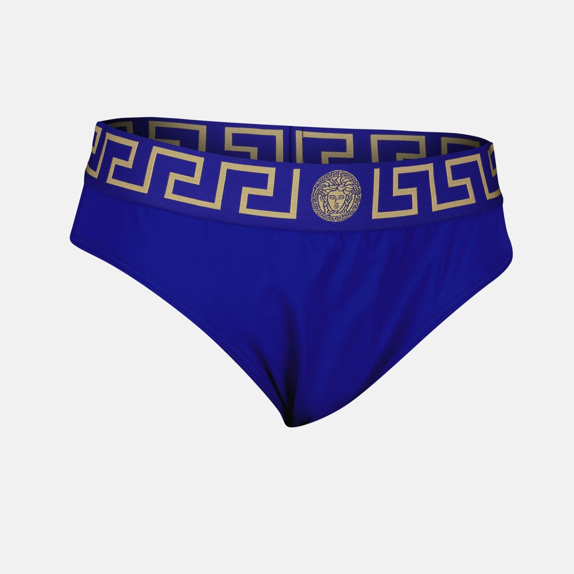 Medusa Greca Swim Briefs, Navy Blue Swimwear, Versace Swim, Luxury Men's Swim, Designer Swimwear