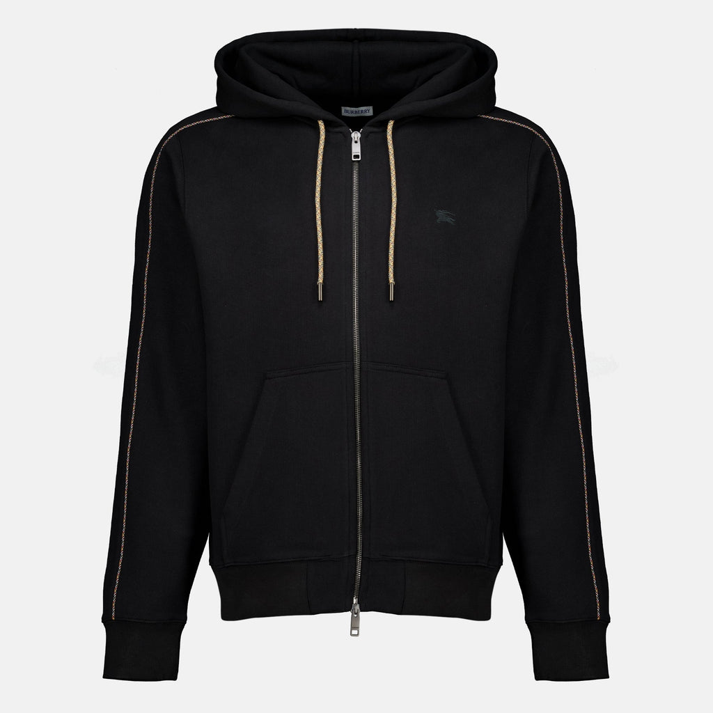 Sudadera negra de algodón con capucha y cremallera