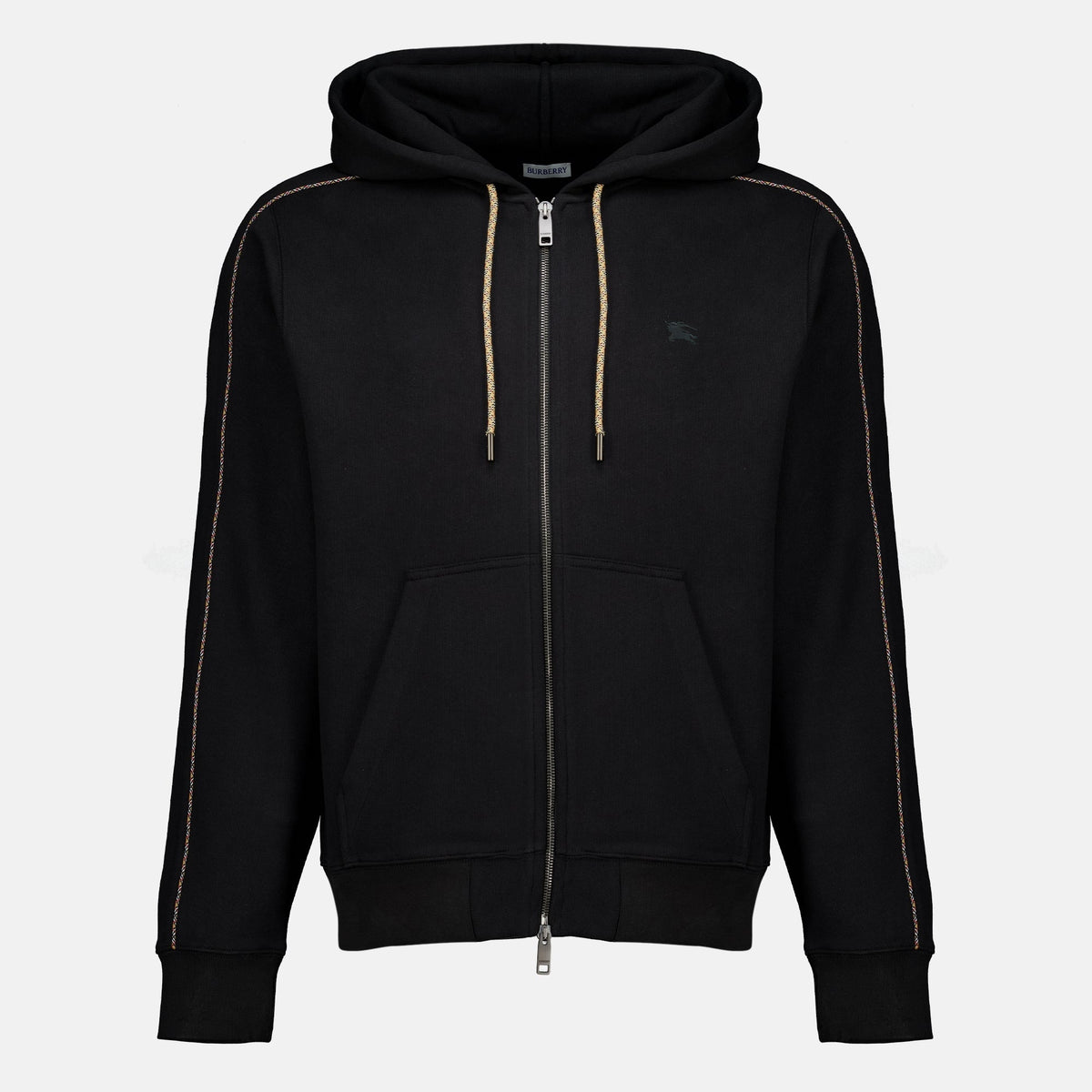 Sudadera negra de algodón con capucha y cremallera