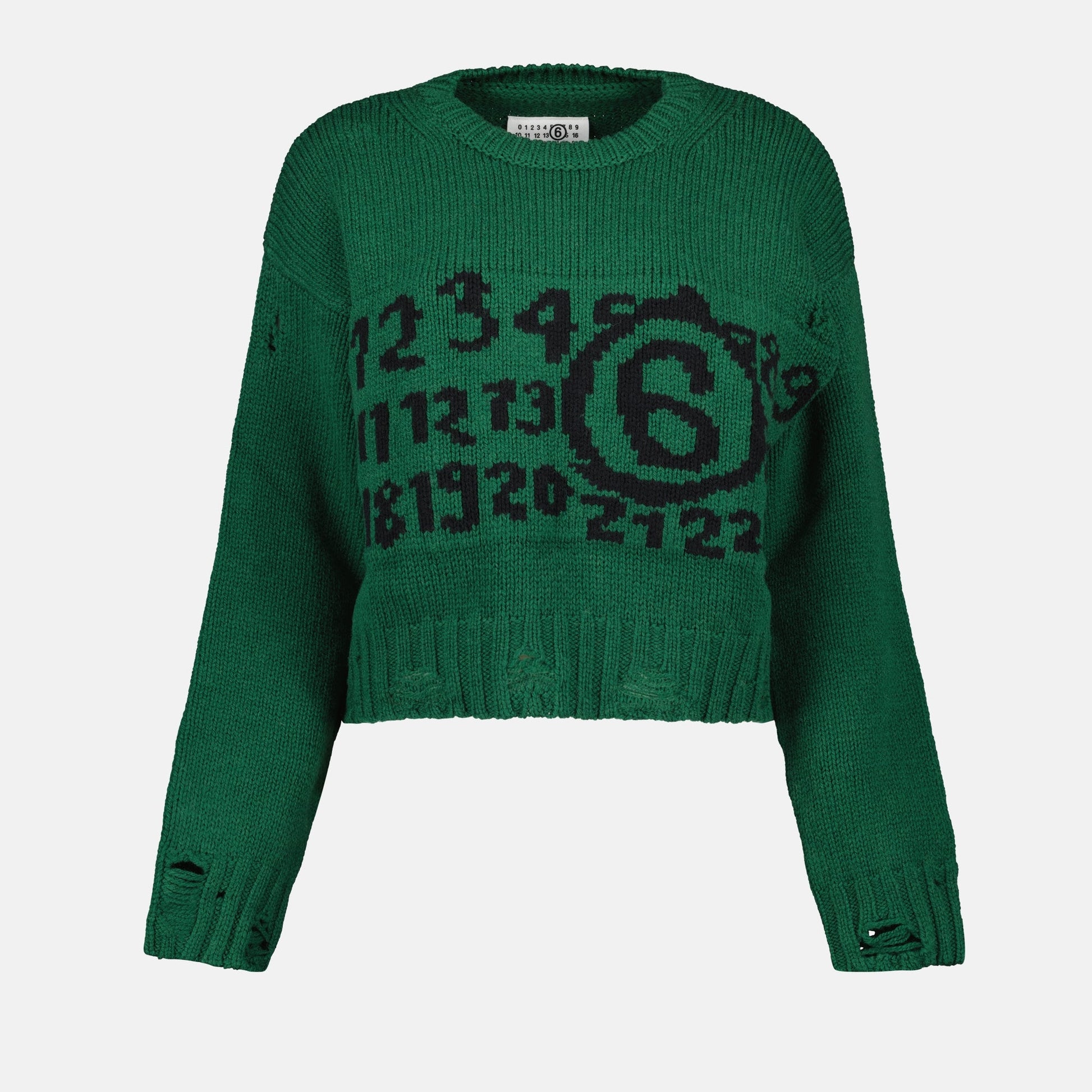 worn effect sweater, MM6 green sweater, luxury wool sweater, autumn-winter fashion, premium women's sweater