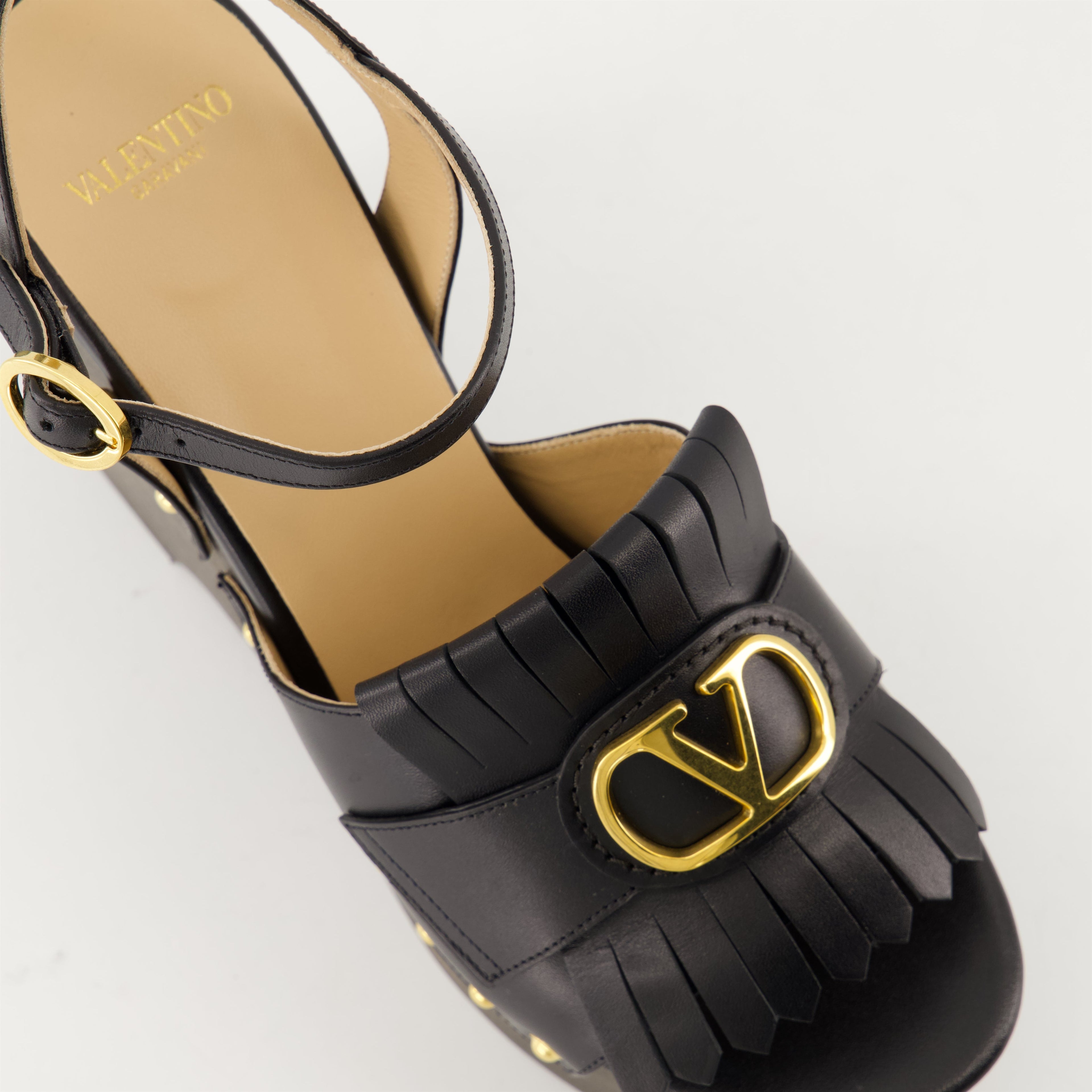 VLogo sandals, wedge sandals, calf leather footwear, designer sandals, summer fashion