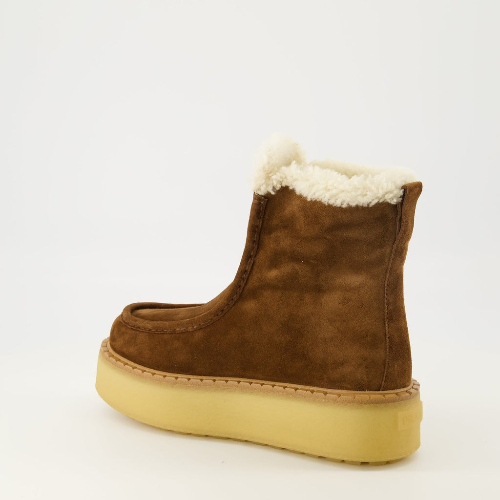 Prada, brown ankle boots, suede footwear, ladies boots, Autumn-Winter collection