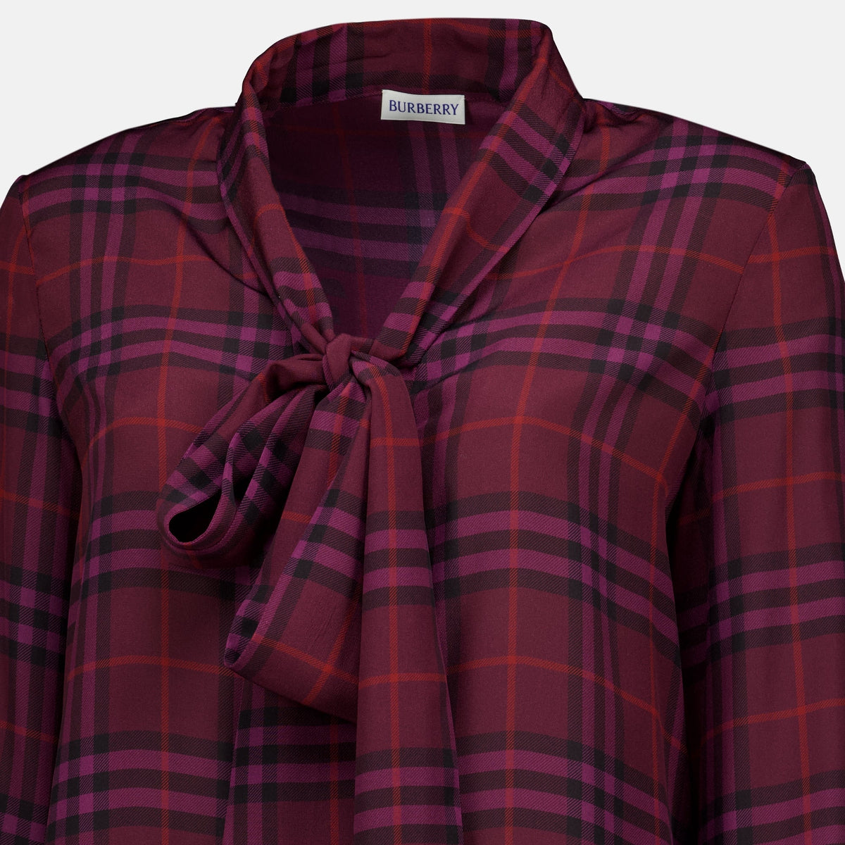 Blusa in seta a quadri con collo da annodare