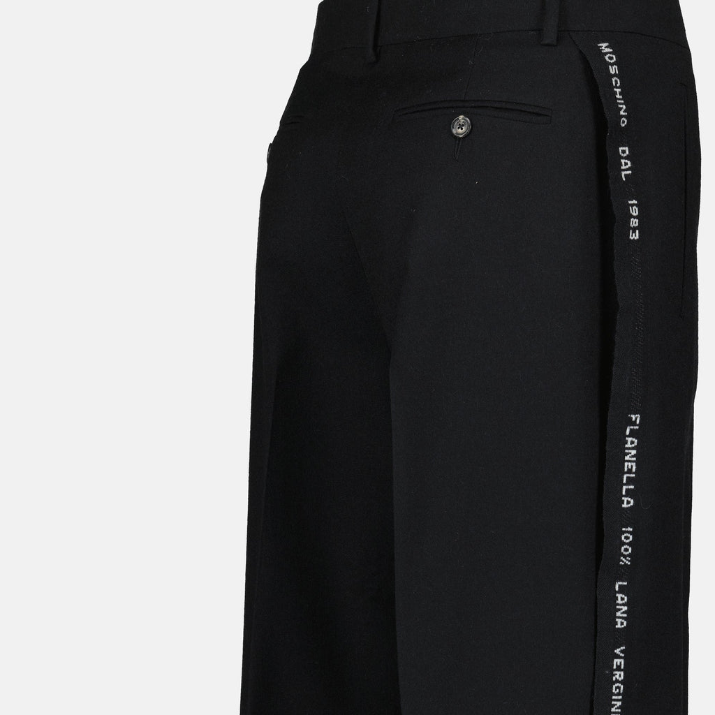 Moschino trousers, black wool trousers, straight cut pants, Autumn-Winter collection, designer fashion