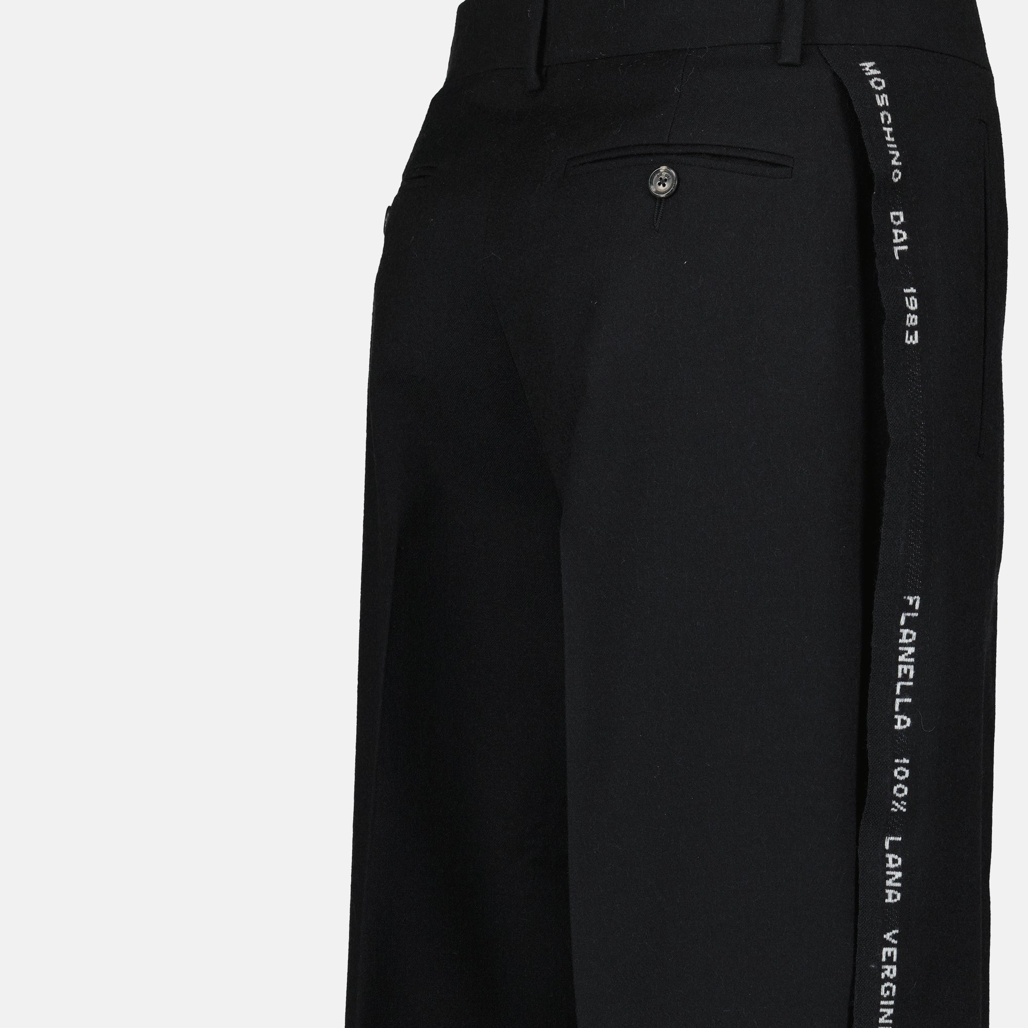Moschino trousers, black wool trousers, straight cut pants, Autumn-Winter collection, designer fashion