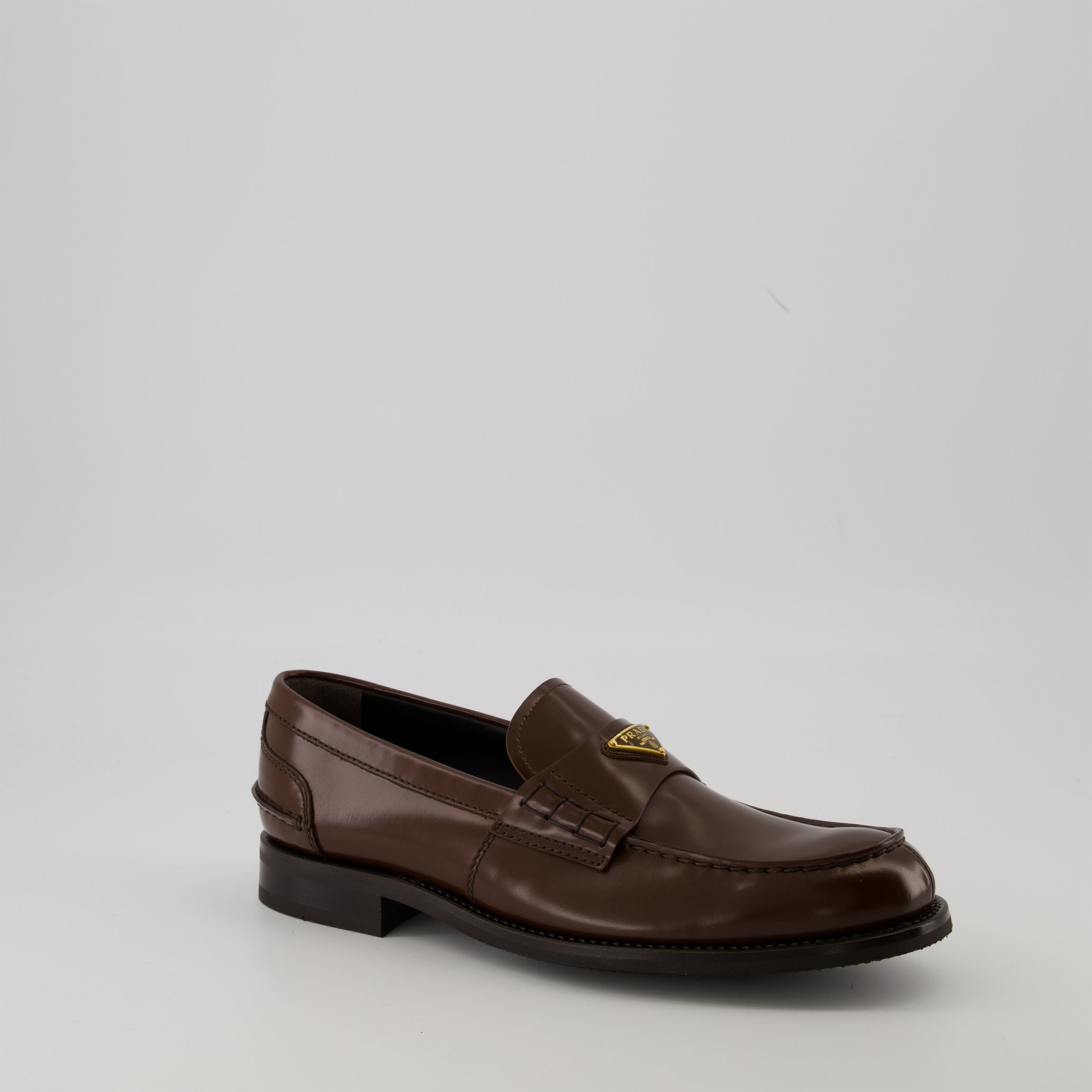 Prada loafers, brown leather shoes, men's footwear, luxury loafers, brushed leather shoes