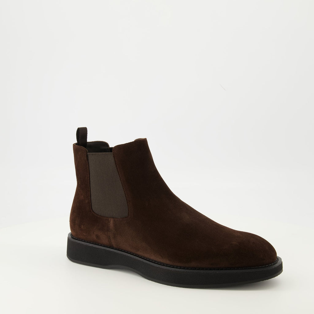 Brown Suede Ankle Boots, Prada Footwear, Slip-On Boots, Mens Suede Boots, Elegant Ankle Boots