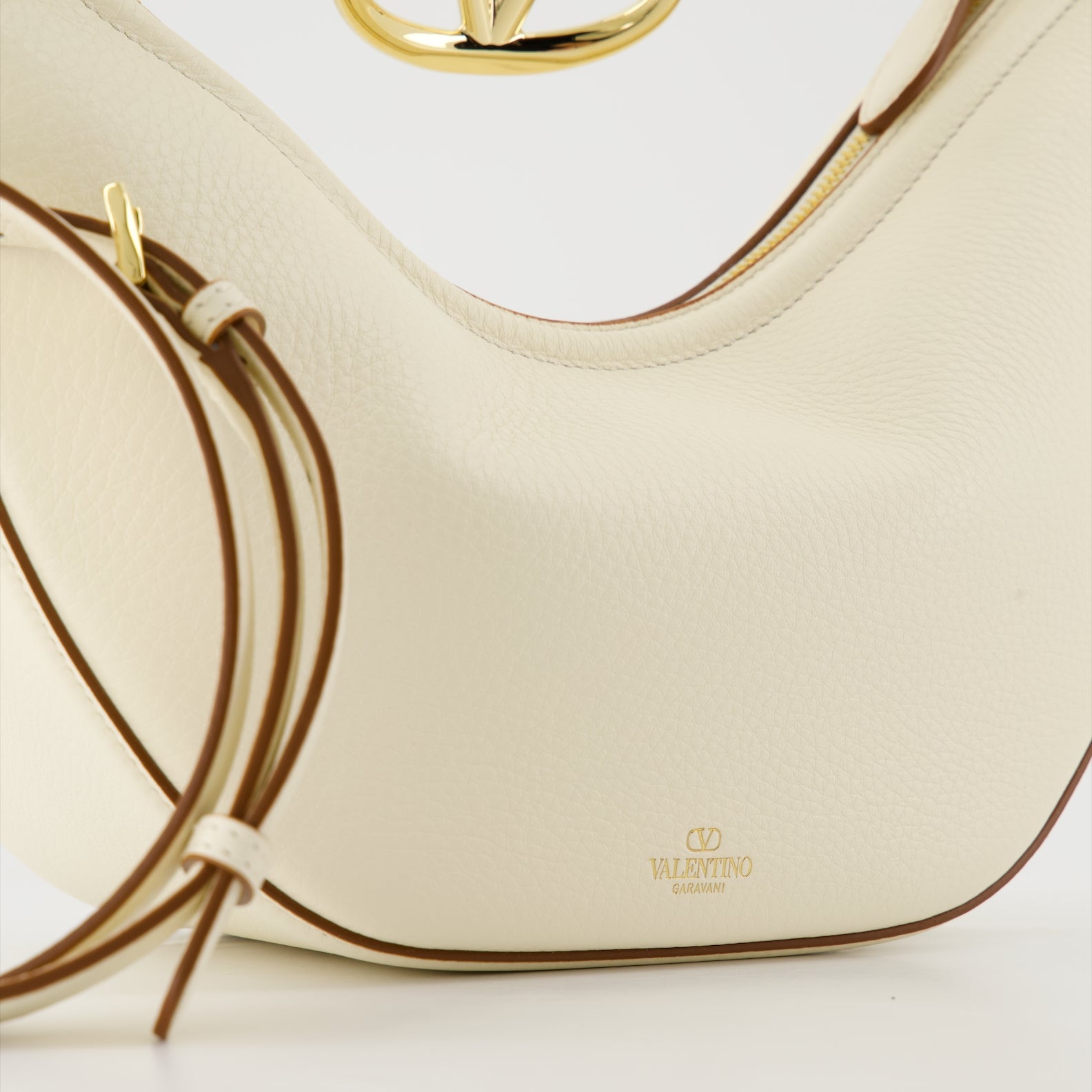 Valentino, VLogo Moon Hobo, luxury handbag, white leather bag, gold chain handle