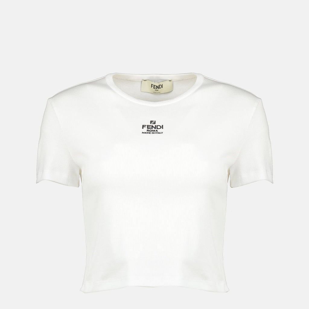 Image of Fendi Roma White Crop Top by Fendi for Women - Season Spring-Summer 2026 - Front View