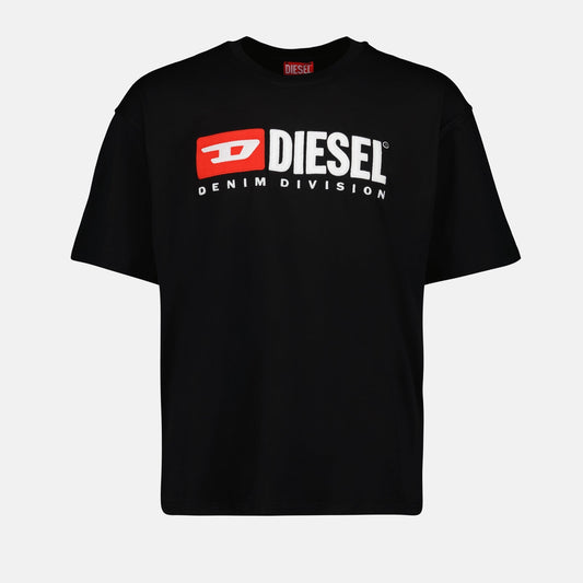 Diesel T-shirt, black cotton tee, classic round neck, premium men's clothing, luxury fashion staples