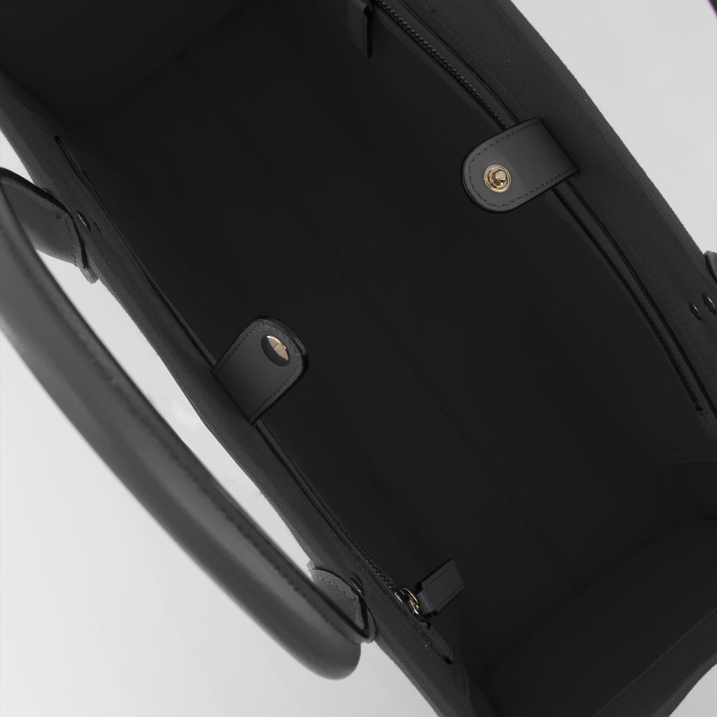 Versace tote, luxury canvas bag, black tote, high-end accessories, Medusa emblem