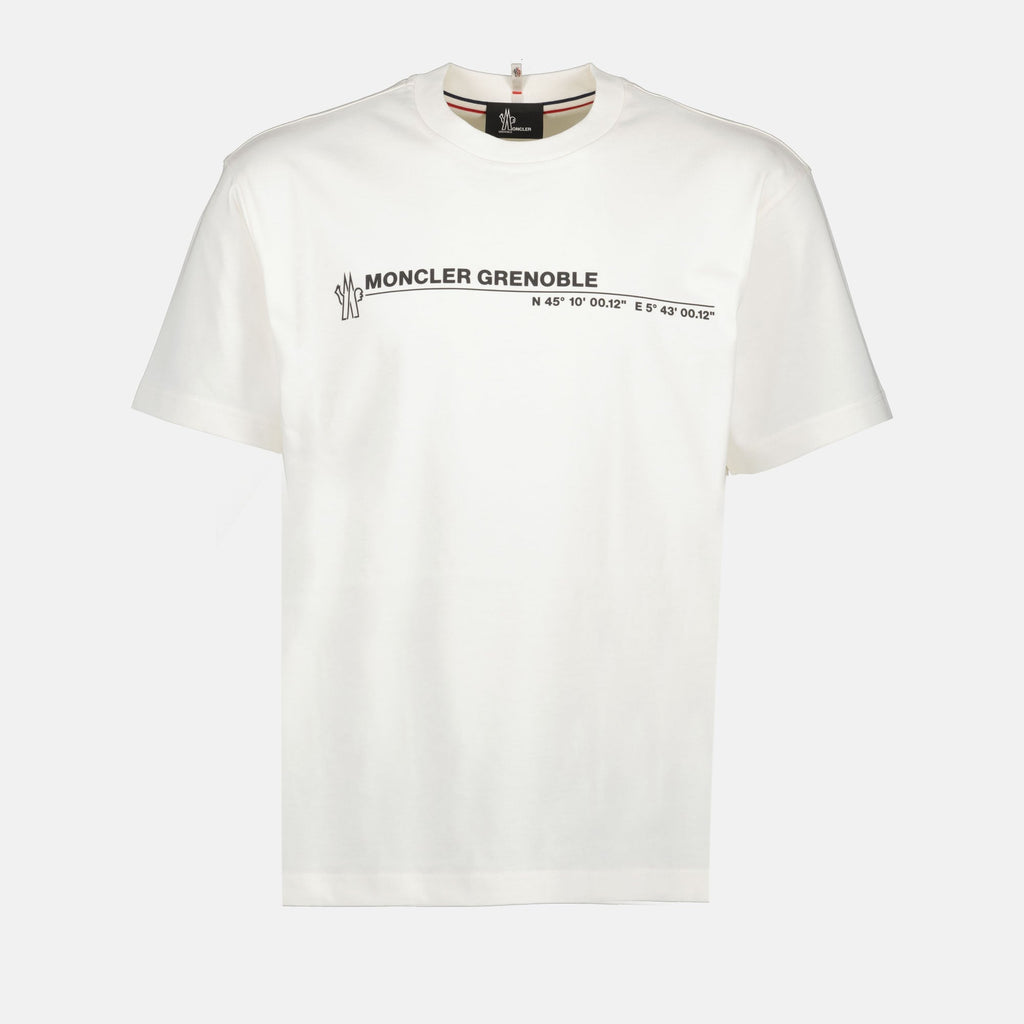 Moncler Grenoble T-shirt, White Printed T-shirt, Autumn-Winter 2024, Luxury Cotton T-shirt, High-end Fashion T-shirt