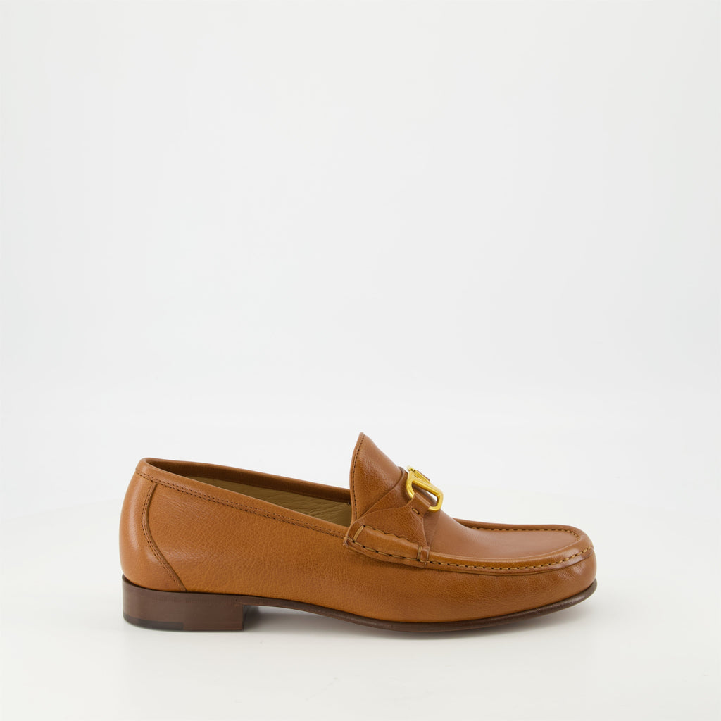 Brown loafers, Suede VLogo shoes, Valentino loafers, Slip-on loafers, Antique Brass footwear