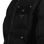 Prada Re-Nylon jacket, luxury down jacket, recycled nylon outerwear, Autumn-Winter fashion, high collar jacket