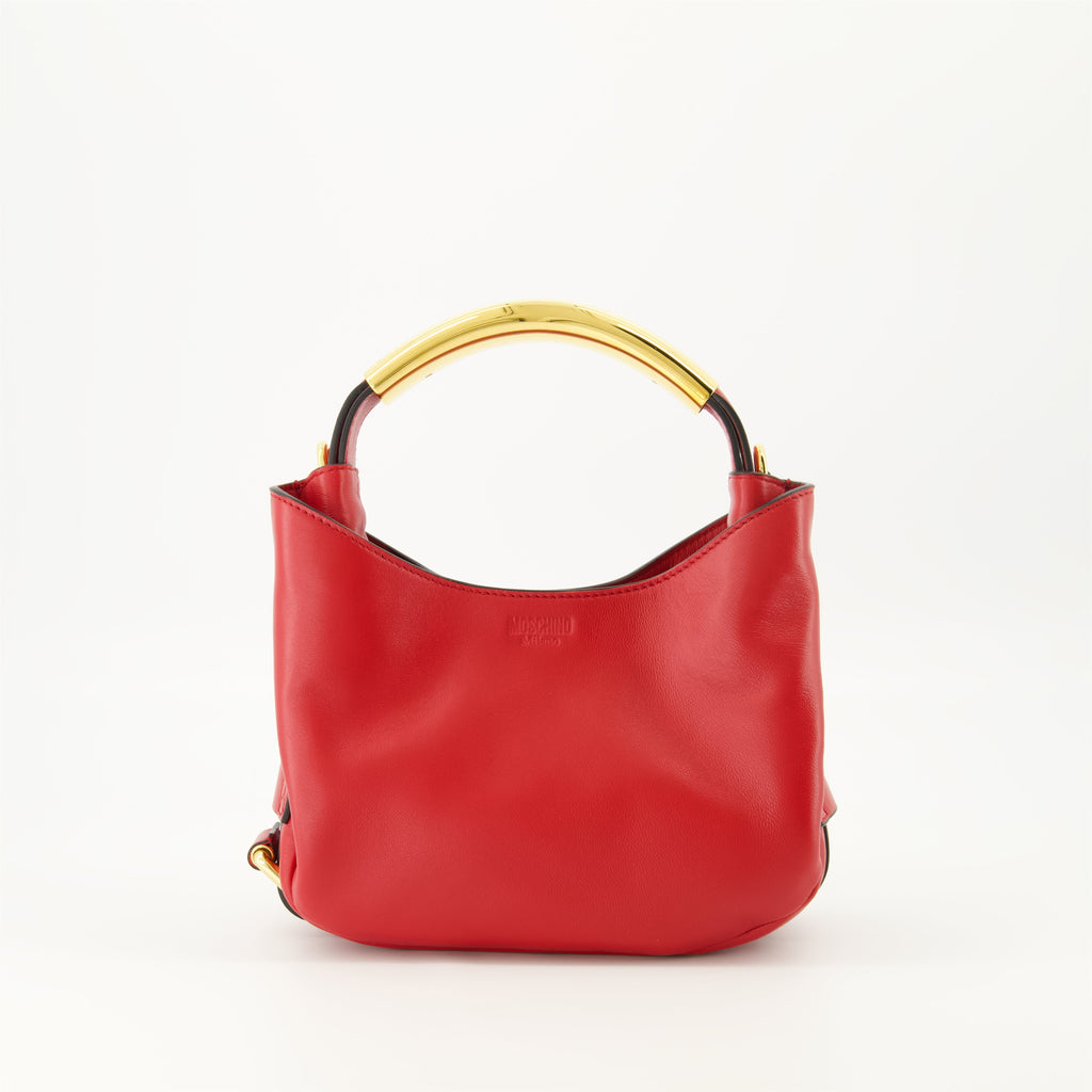 red leather handbag, Moschino Handle Me, nappa leather bag, adjustable shoulder strap, luxury handbag