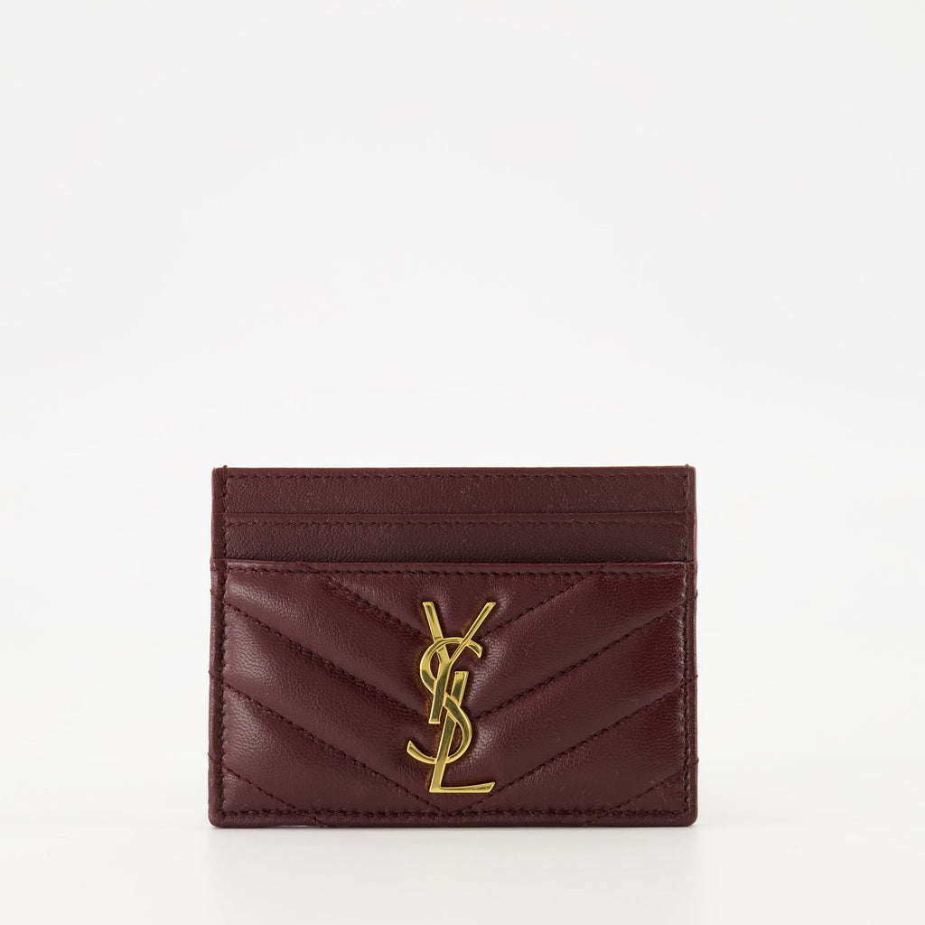 Saint Laurent card holder, Bordeaux leather accessory, Luxury card holder, Lambskin card holder, Designer card holder