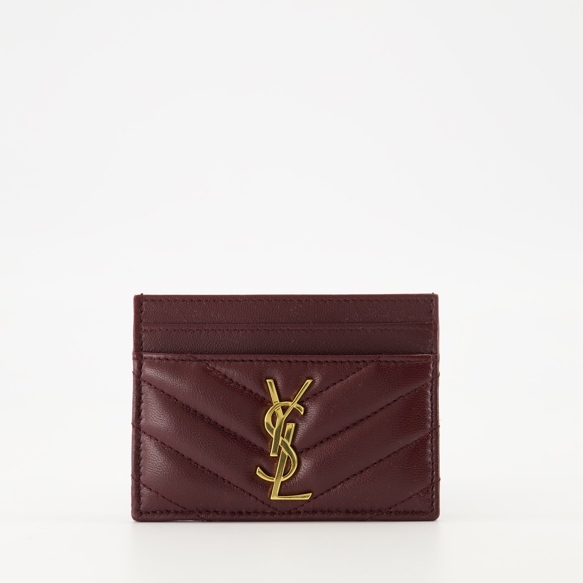 Saint Laurent card holder, Bordeaux leather accessory, Luxury card holder, Lambskin card holder, Designer card holder