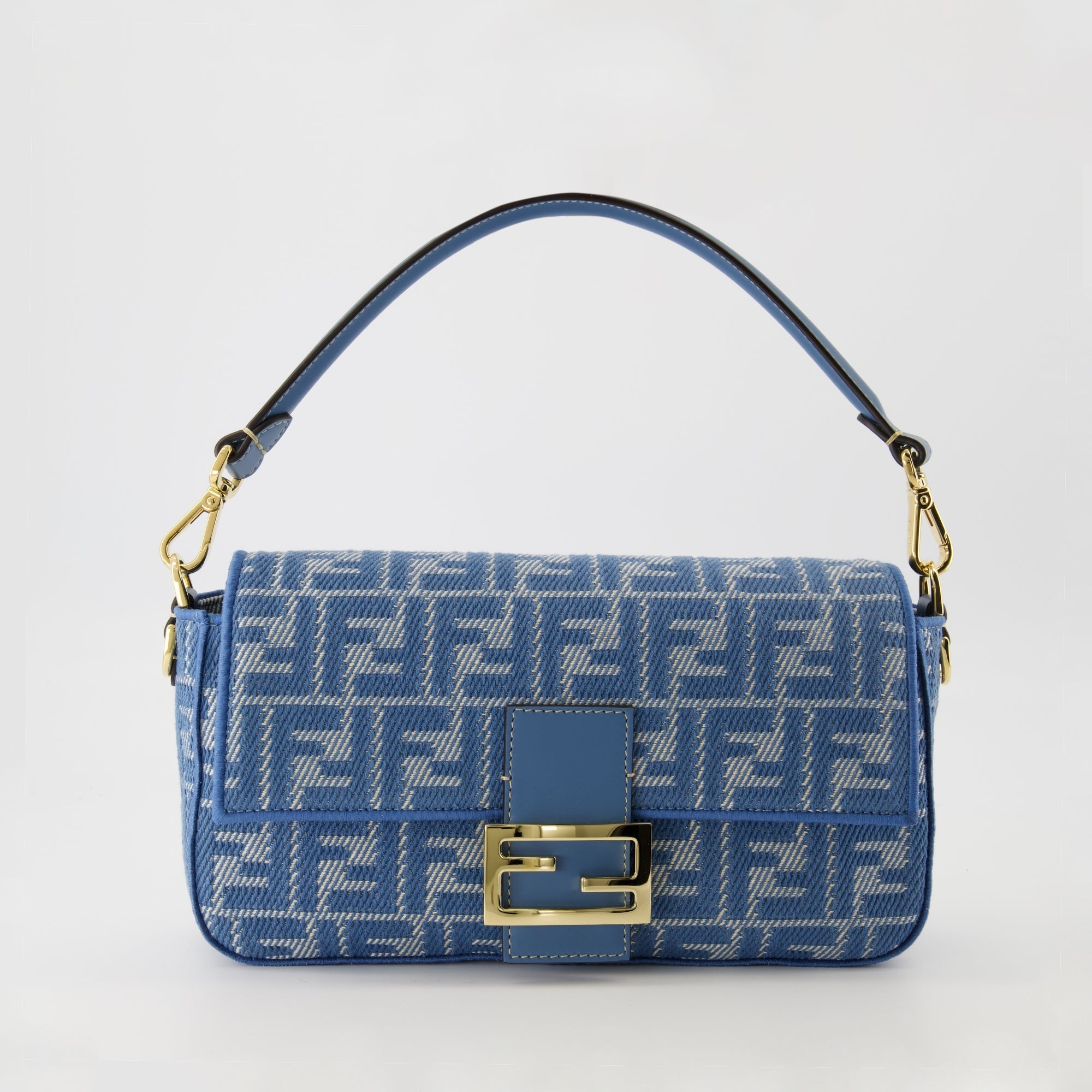 Image of Denim Effect Baguette Bag by Fendi for Women - Season Spring-Summer 2025 - Front View