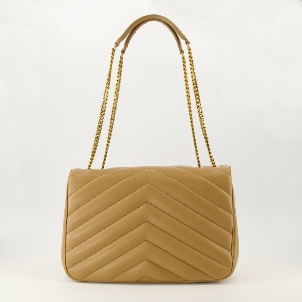 YSL Chevron Bag, taupe handbag, quilted design, luxury accessories, Saint Laurent bag