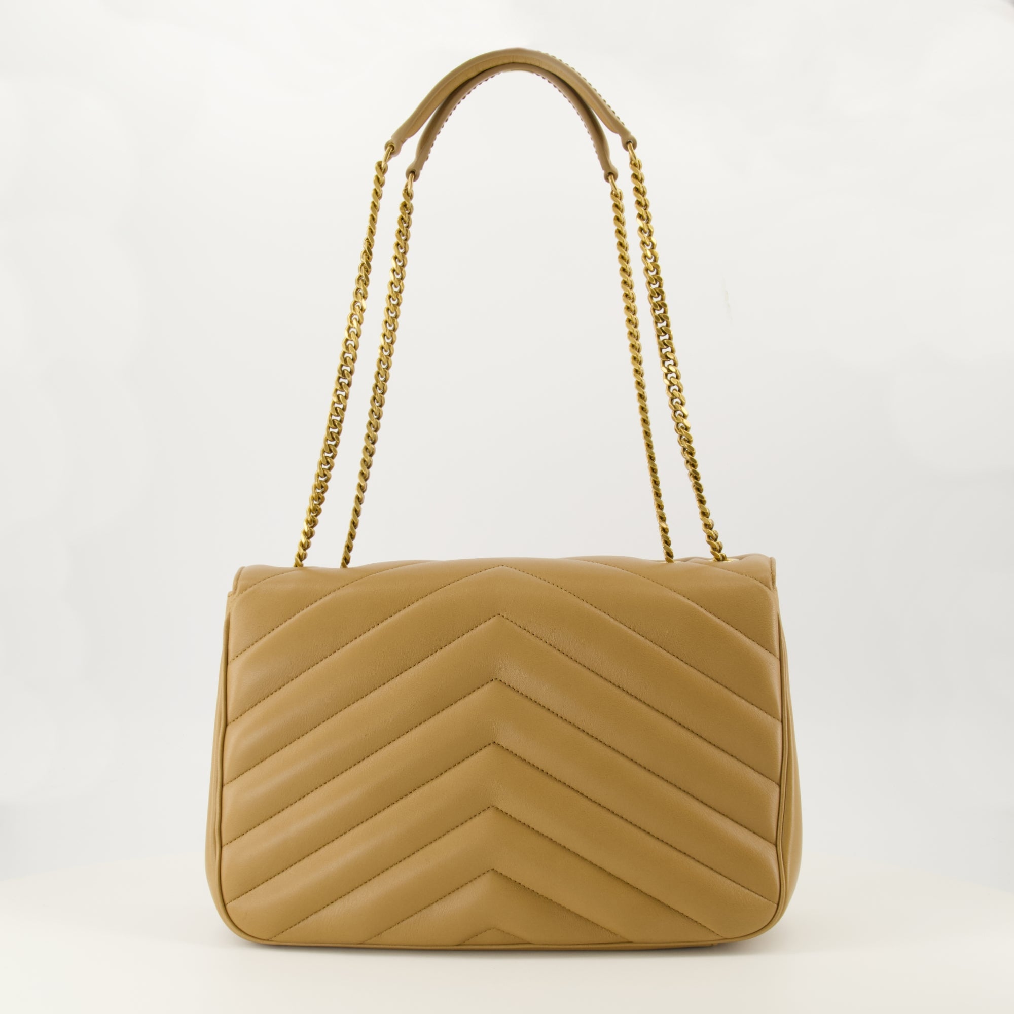 YSL Chevron Bag, taupe handbag, quilted design, luxury accessories, Saint Laurent bag