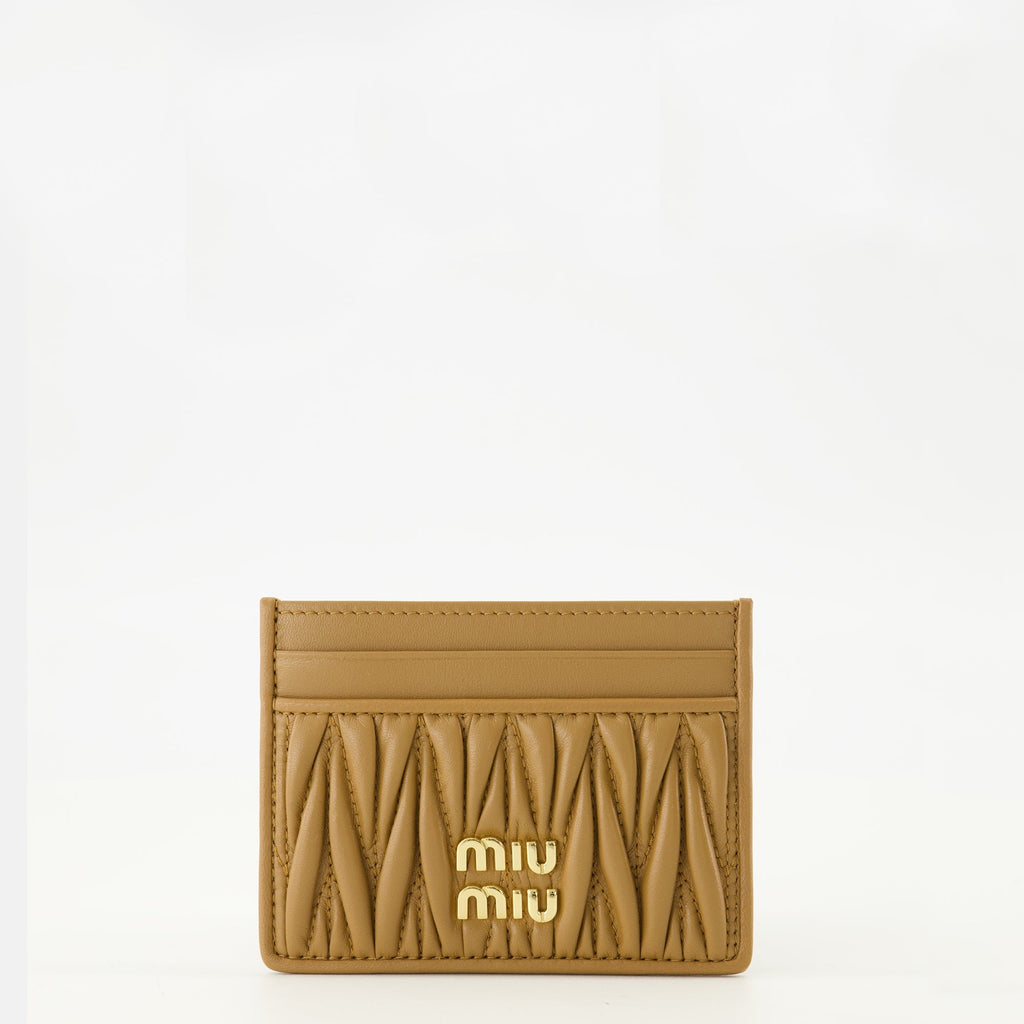 quilted leather cardholder, Miu Miu cardholder, brown leather accessory, luxury cardholder, women's leather wallet