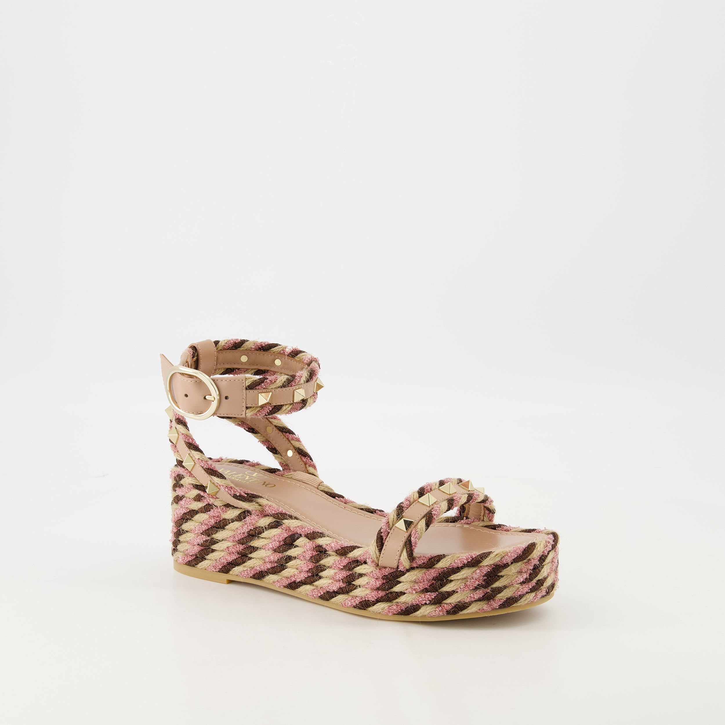 Rockstud sandals, raffia wedge sandals, designer footwear, summer sandals, Valentino Garavani