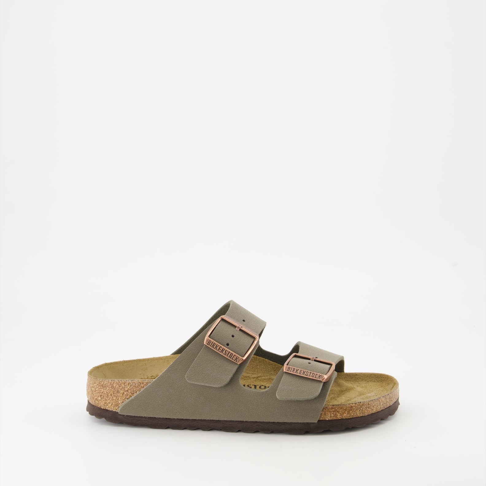 Birkenstock slides, Arizona Birko-Flor, Taupe slides, comfortable footwear, luxury slides