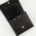 black wallet, AMI Paris, grained leather wallet, snap closure, card slots