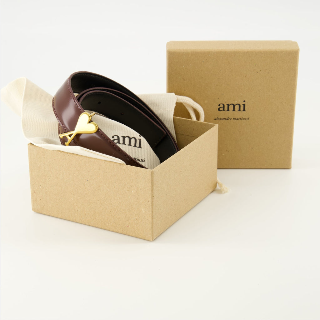 Ami de coeur Bordeaux Belt, AMI Paris belt, leather belt, fashion accessories, adjustable belt